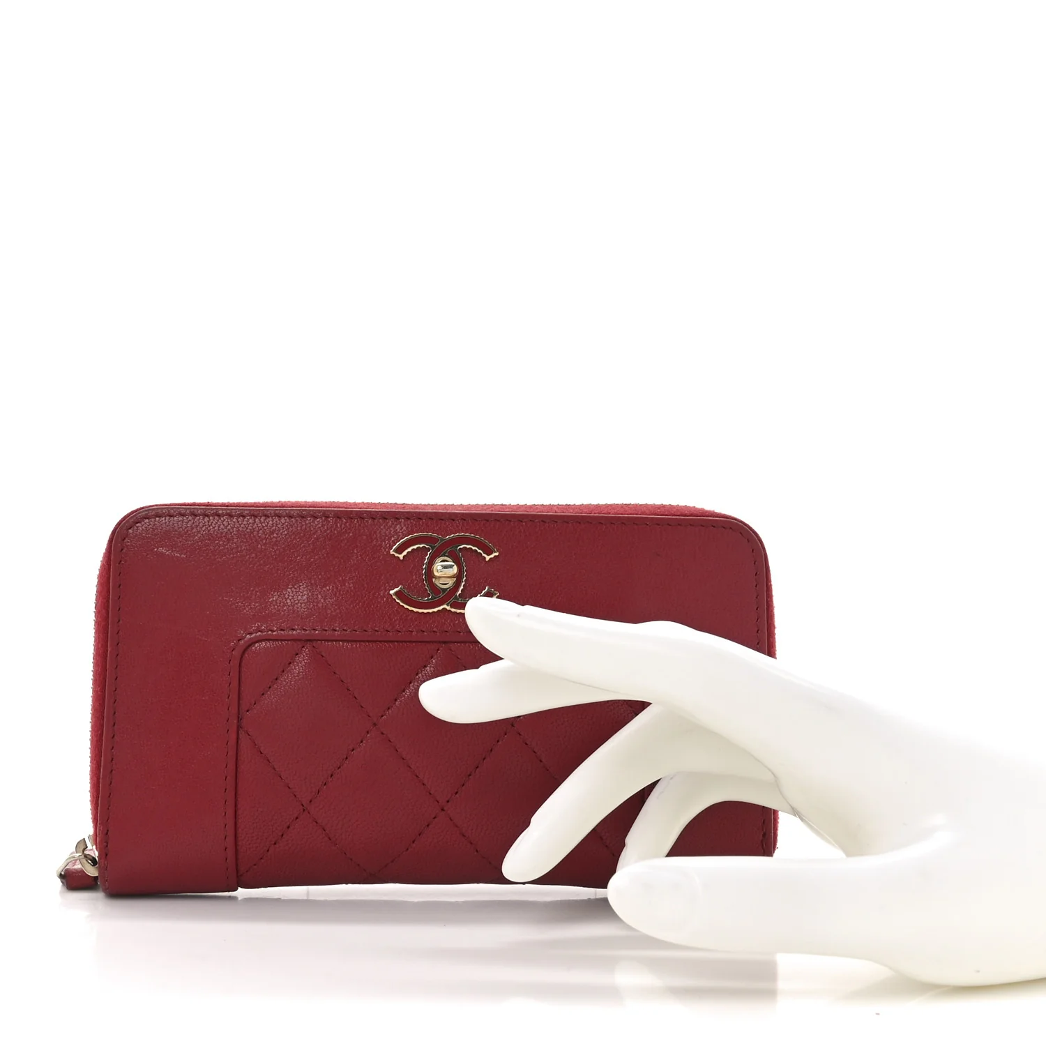 Sheepskin Quilted Medium Mademoiselle Vintage Zip Around Wallet Red - Image 2