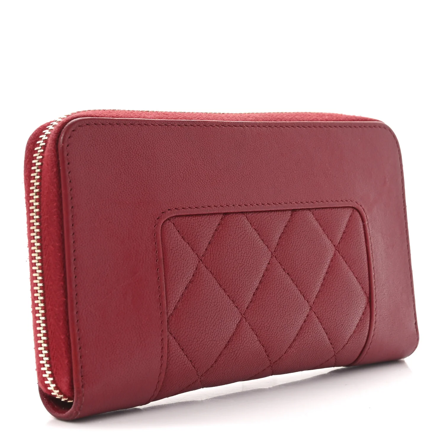 Sheepskin Quilted Medium Mademoiselle Vintage Zip Around Wallet Red - Image 3