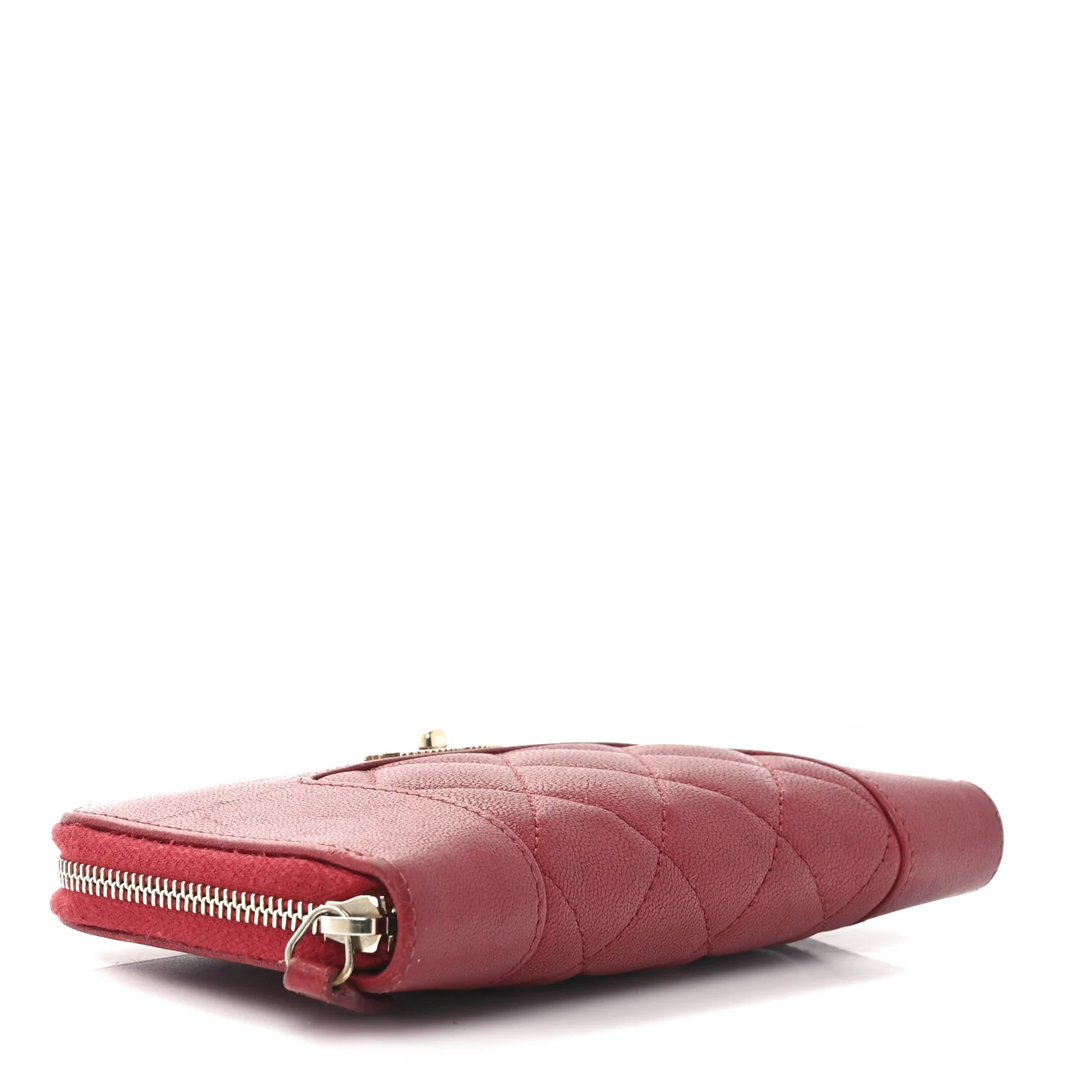 Sheepskin Quilted Medium Mademoiselle Vintage Zip Around Wallet Red - Image 4