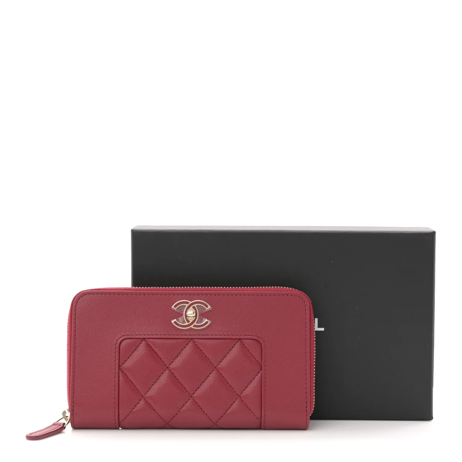 Sheepskin Quilted Medium Mademoiselle Vintage Zip Around Wallet Red - Image 8