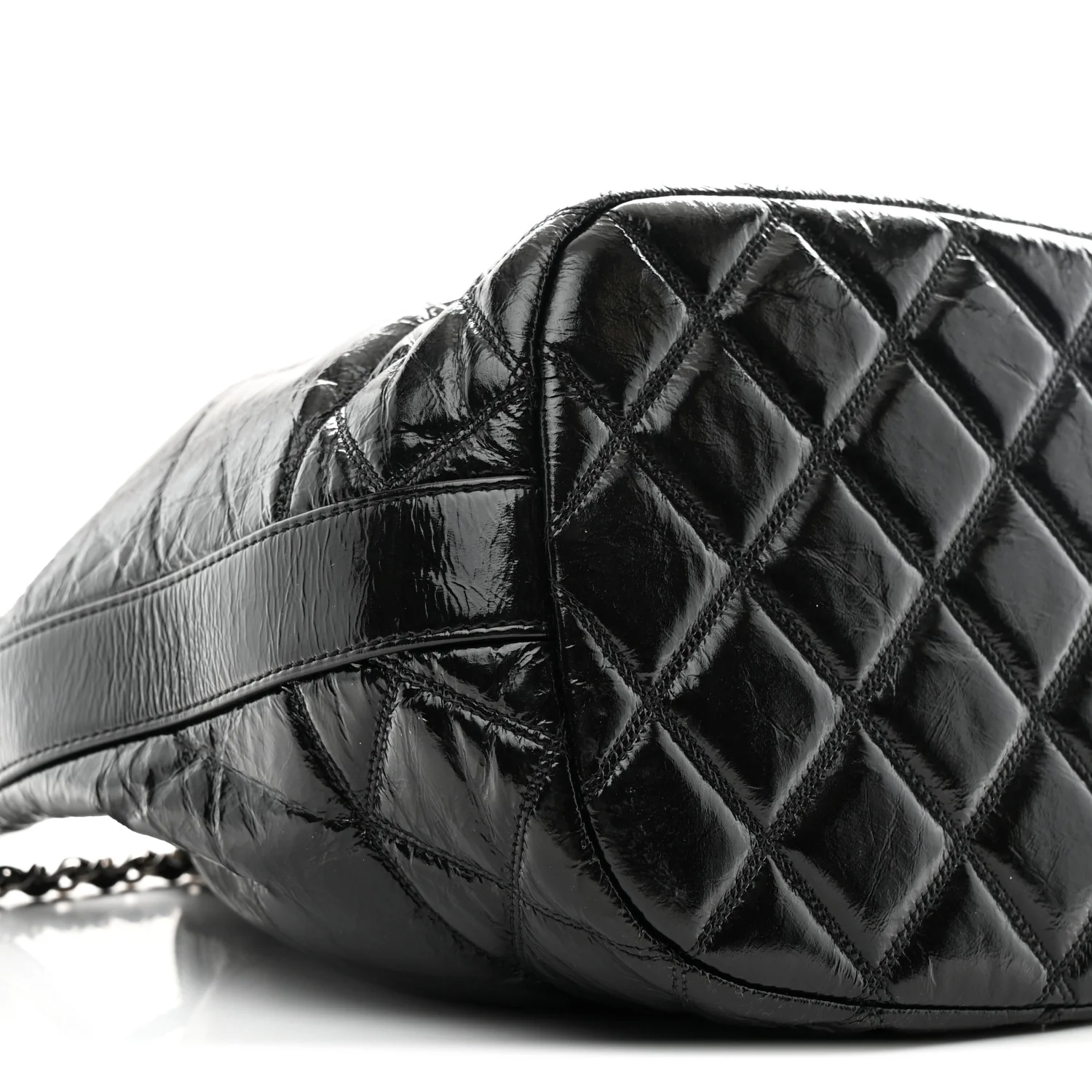 Shiny Aged Calfskin CC Chain Drawstring Bag Black - Image 9