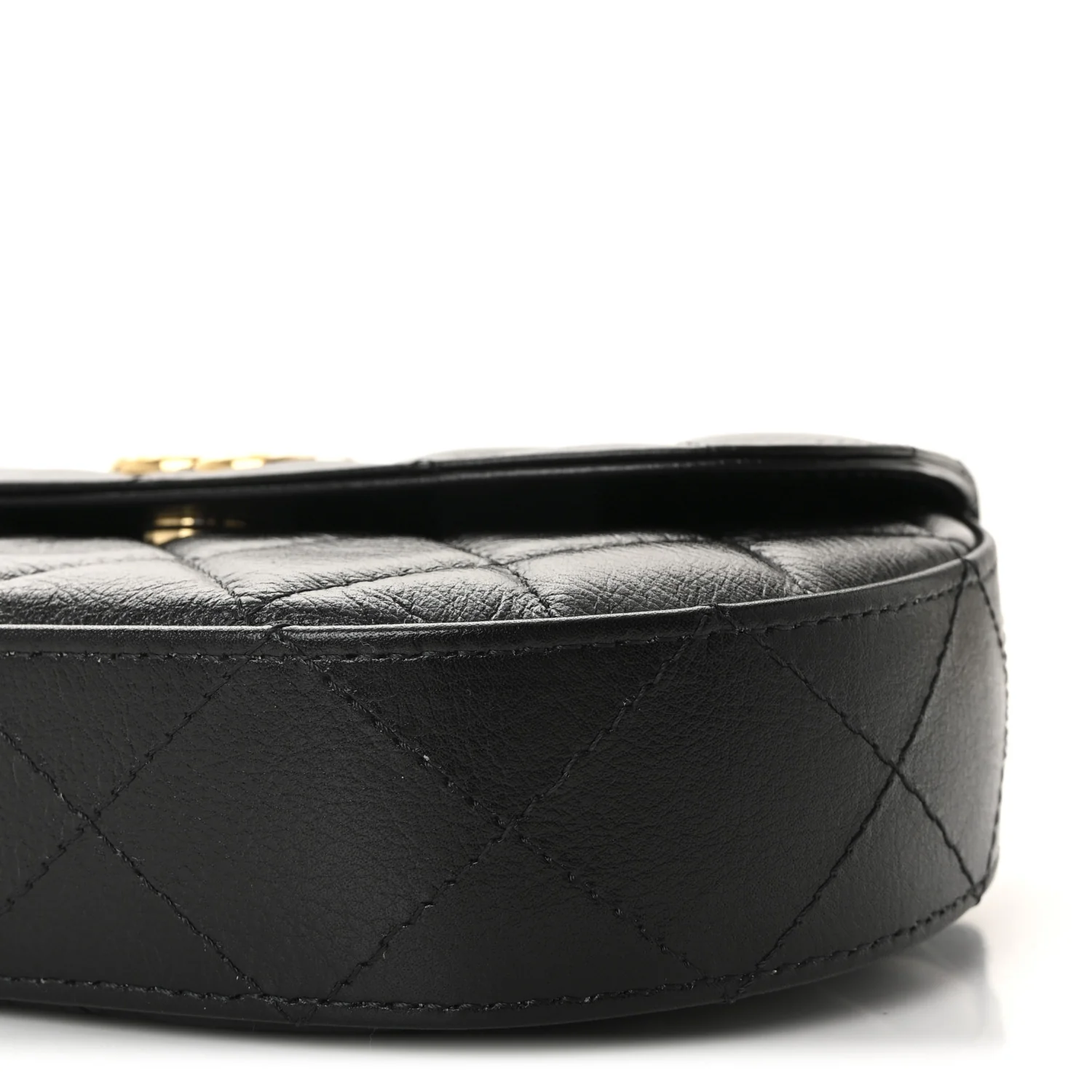 Shiny Aged Calfskin Quilted Flap Phone Holder With Chain Black - Image 11