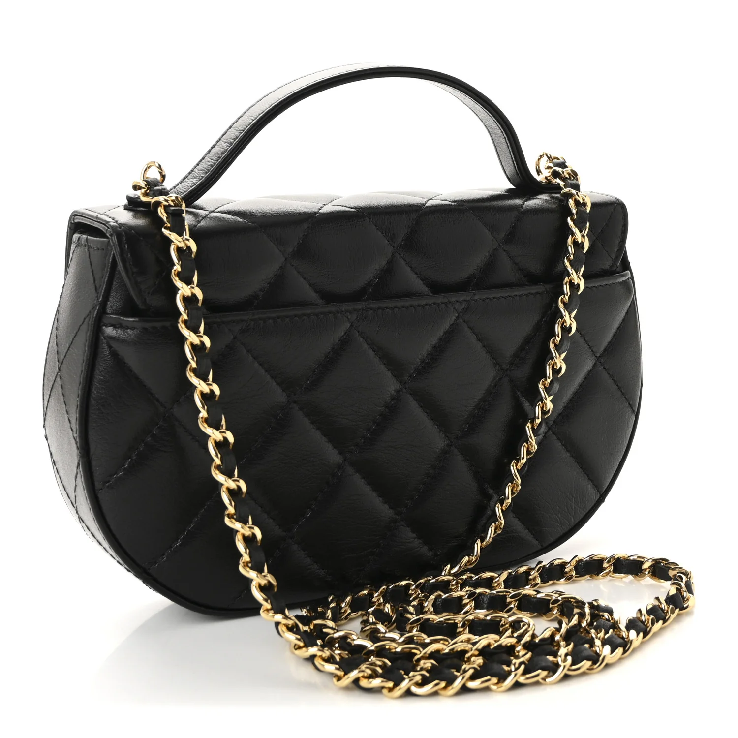 Shiny Aged Calfskin Quilted Flap Phone Holder With Chain Black - Image 3