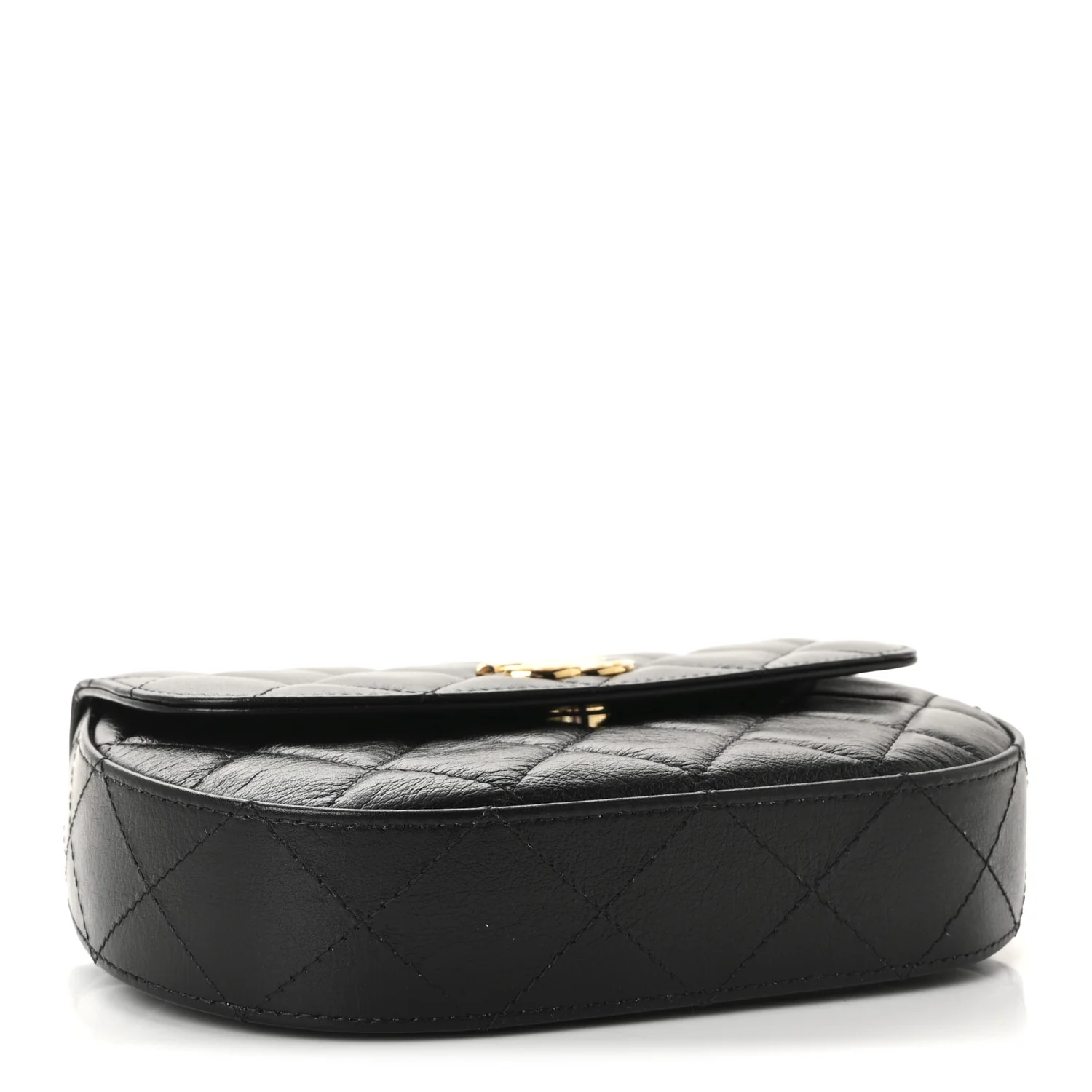 Shiny Aged Calfskin Quilted Flap Phone Holder With Chain Black - Image 4