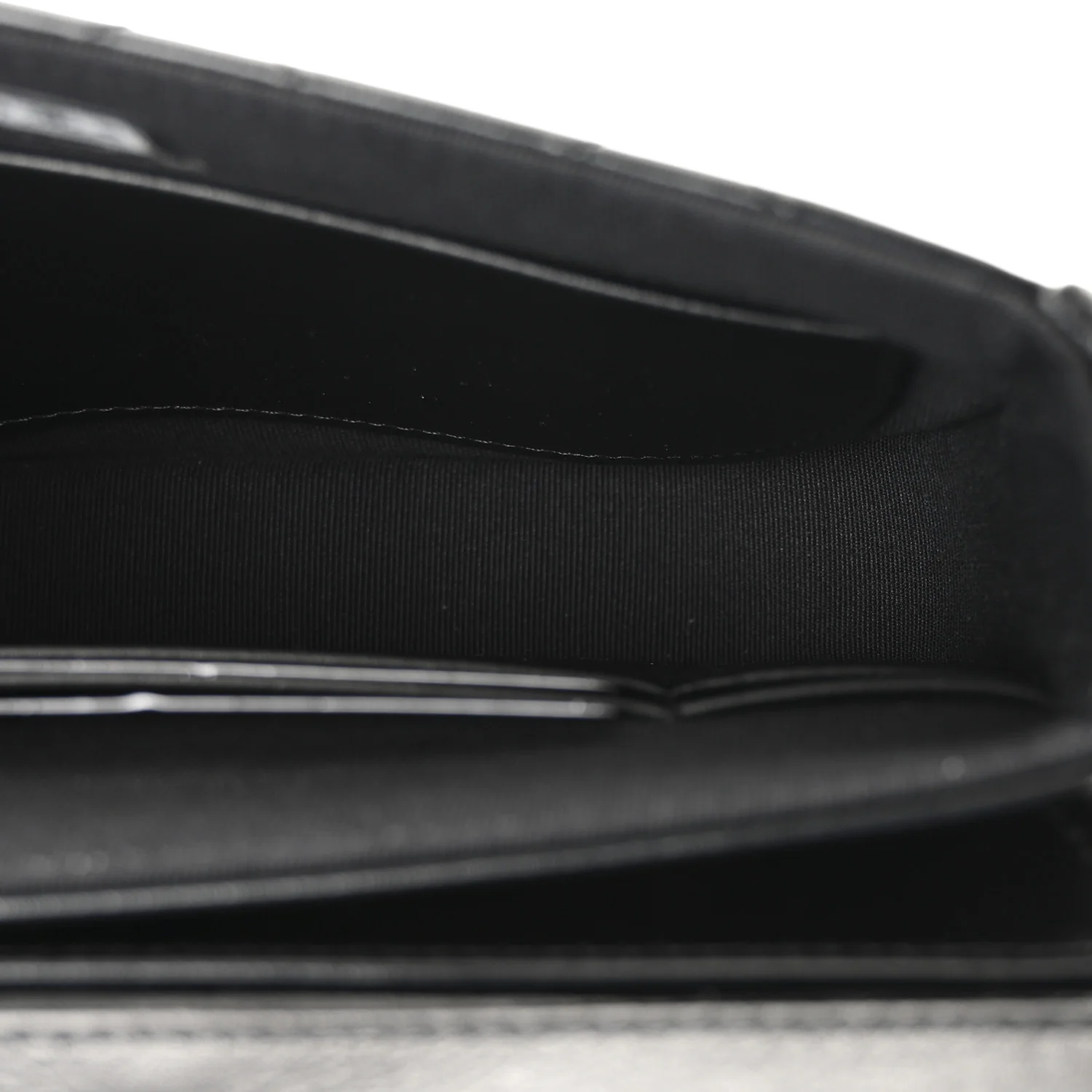 Shiny Aged Calfskin Quilted Flap Phone Holder With Chain Black - Image 6