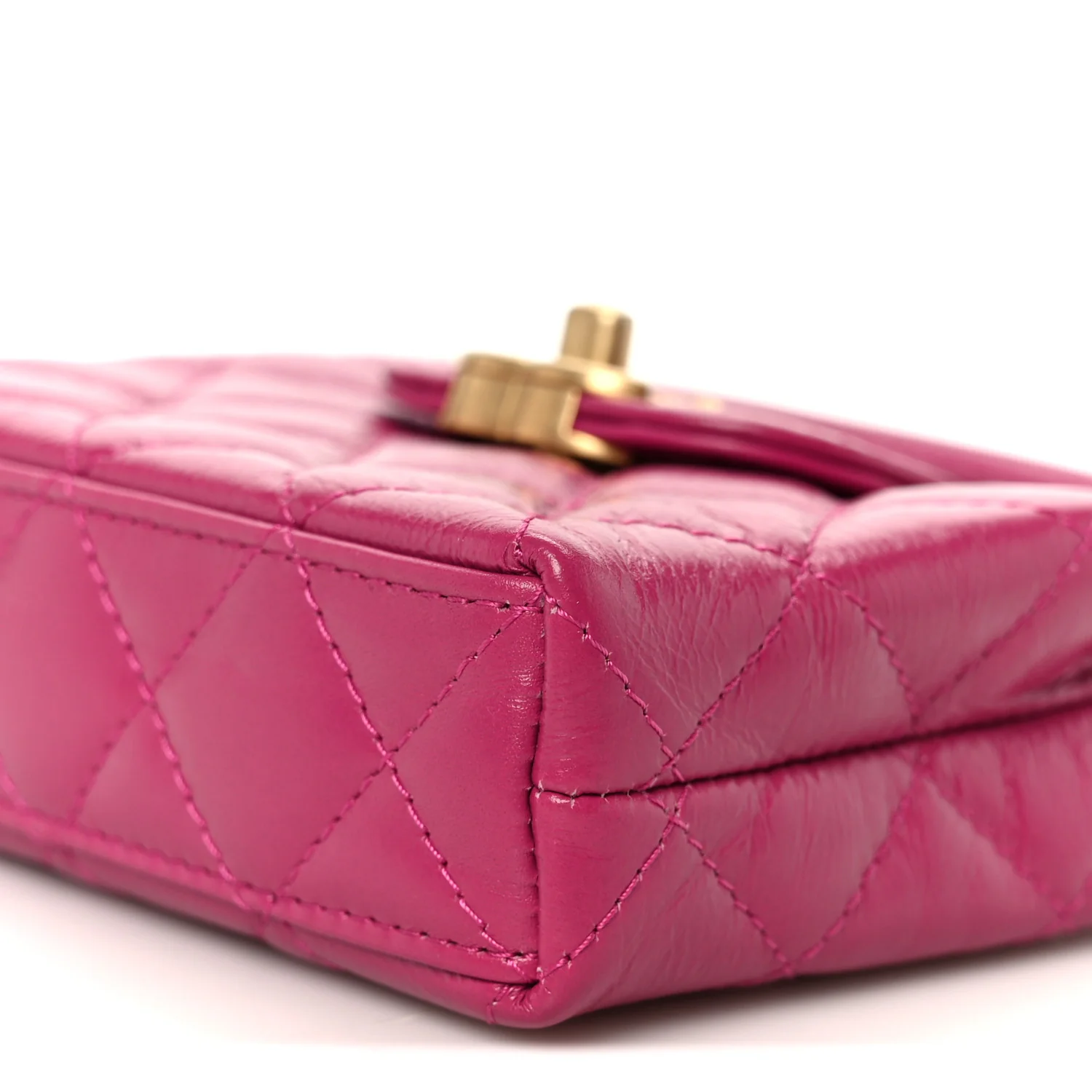 Shiny Aged Calfskin Quilted Mini Nano Kelly Shopper Dark Pink - Image 10