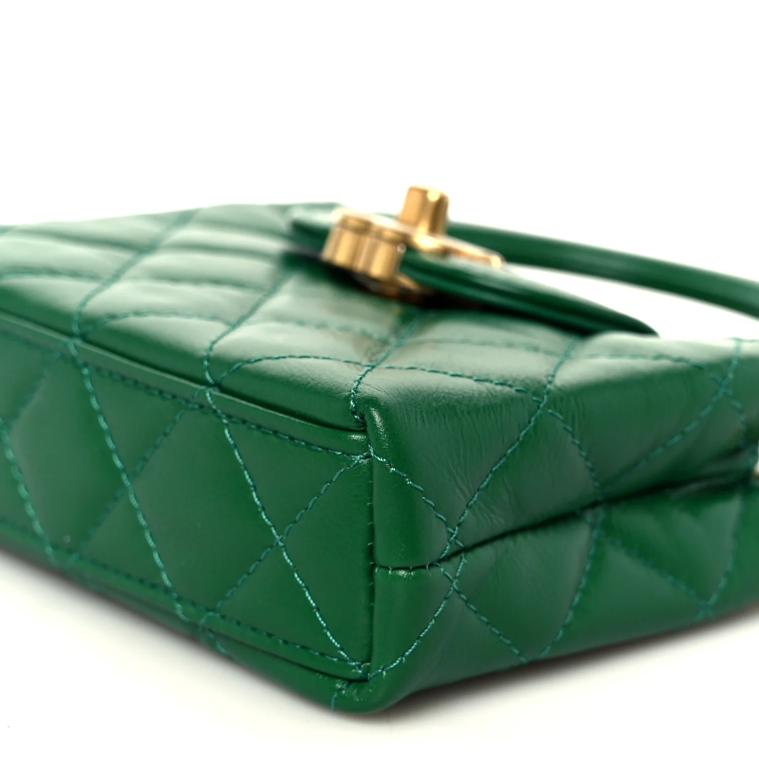 Shiny Aged Calfskin Quilted Mini Nano Kelly Shopper Green - Image 10