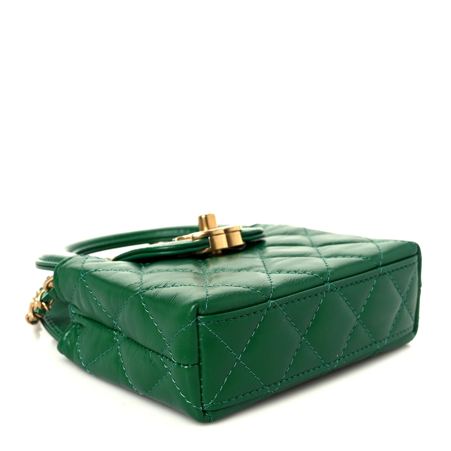 Shiny Aged Calfskin Quilted Mini Nano Kelly Shopper Green - Image 4