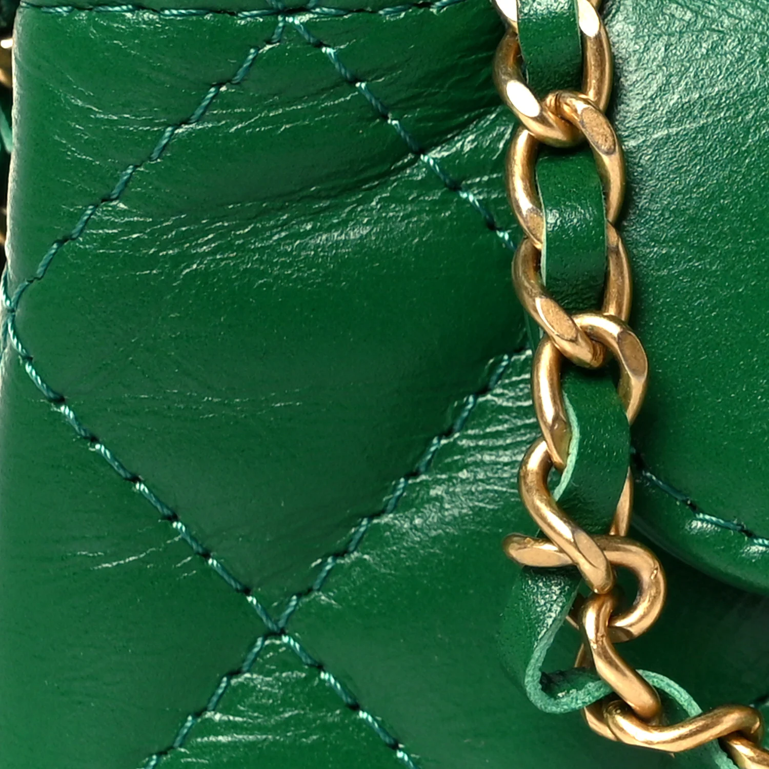 Shiny Aged Calfskin Quilted Mini Nano Kelly Shopper Green - Image 8