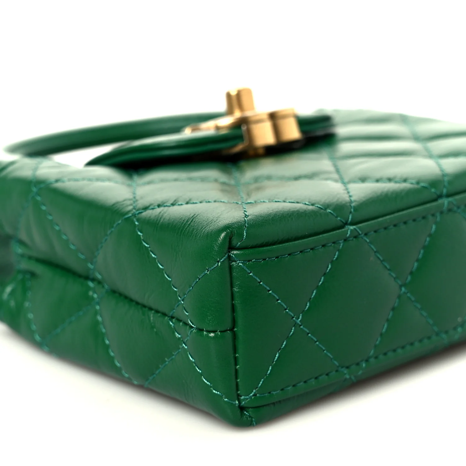 Shiny Aged Calfskin Quilted Mini Nano Kelly Shopper Green - Image 9