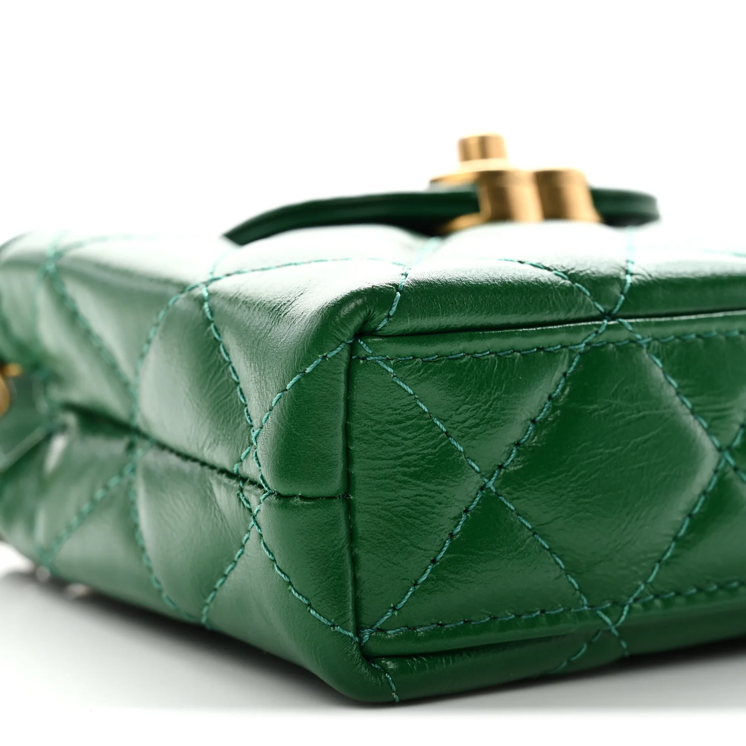 Shiny Aged Calfskin Quilted Mini Nano Kelly Shopper Green - Image 8