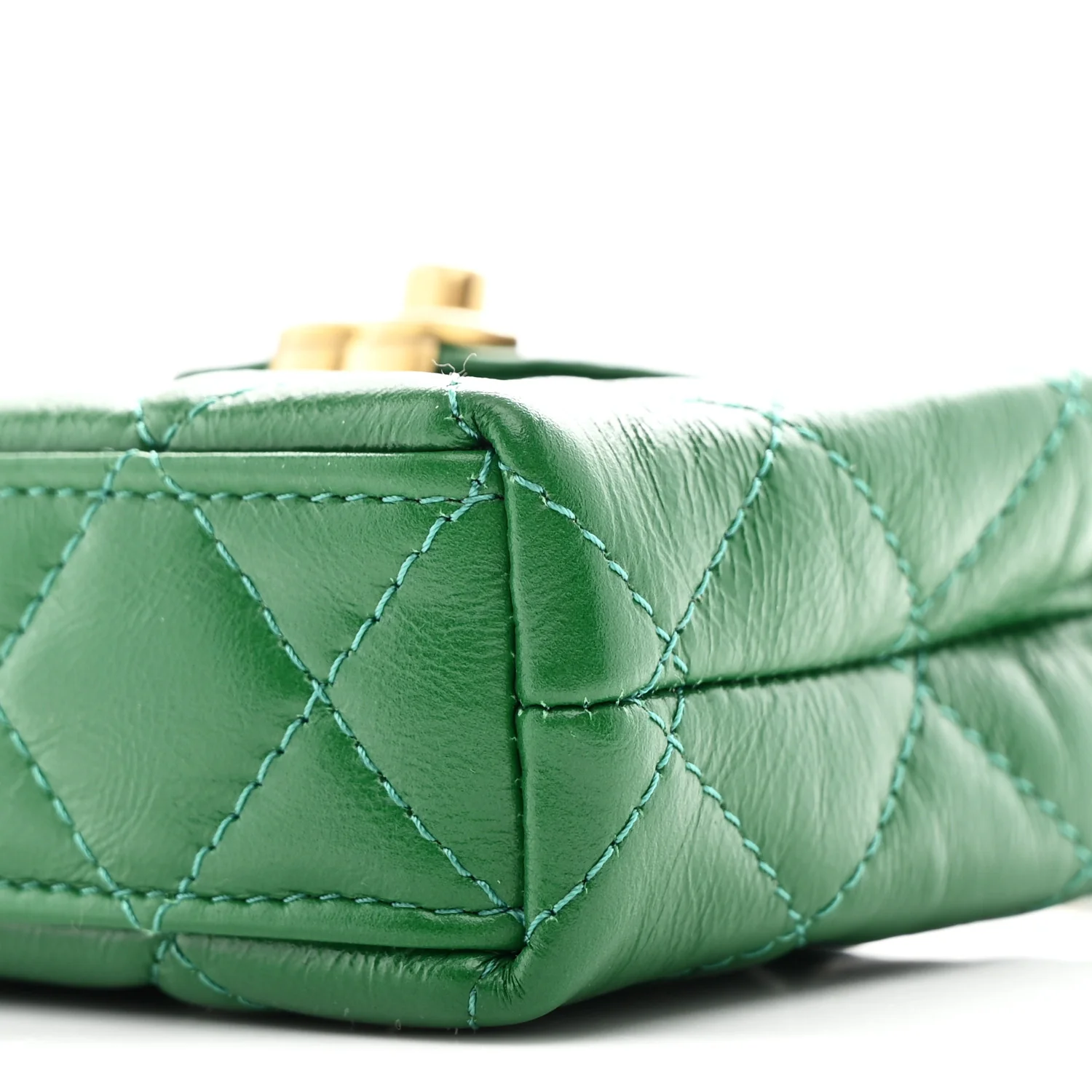 Shiny Aged Calfskin Quilted Mini Nano Kelly Shopper Green - Image 10