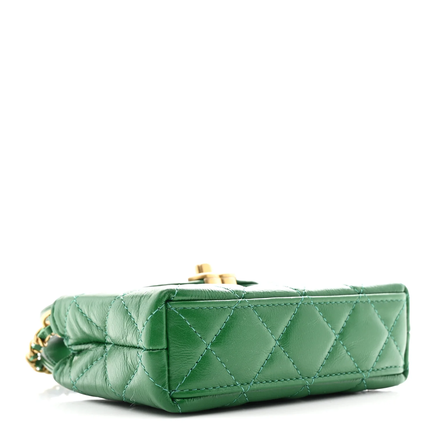 Shiny Aged Calfskin Quilted Mini Nano Kelly Shopper Green - Image 4