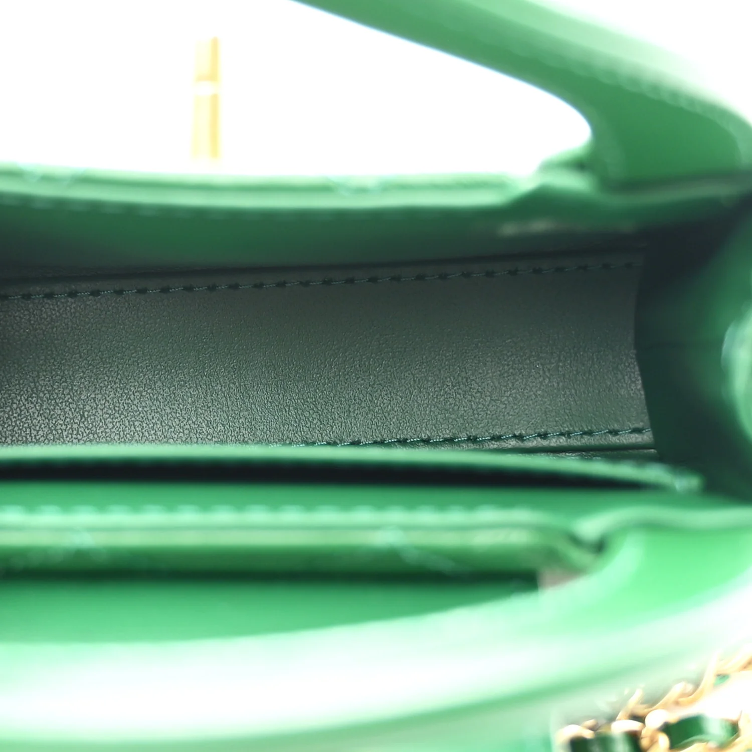 Shiny Aged Calfskin Quilted Mini Nano Kelly Shopper Green - Image 5