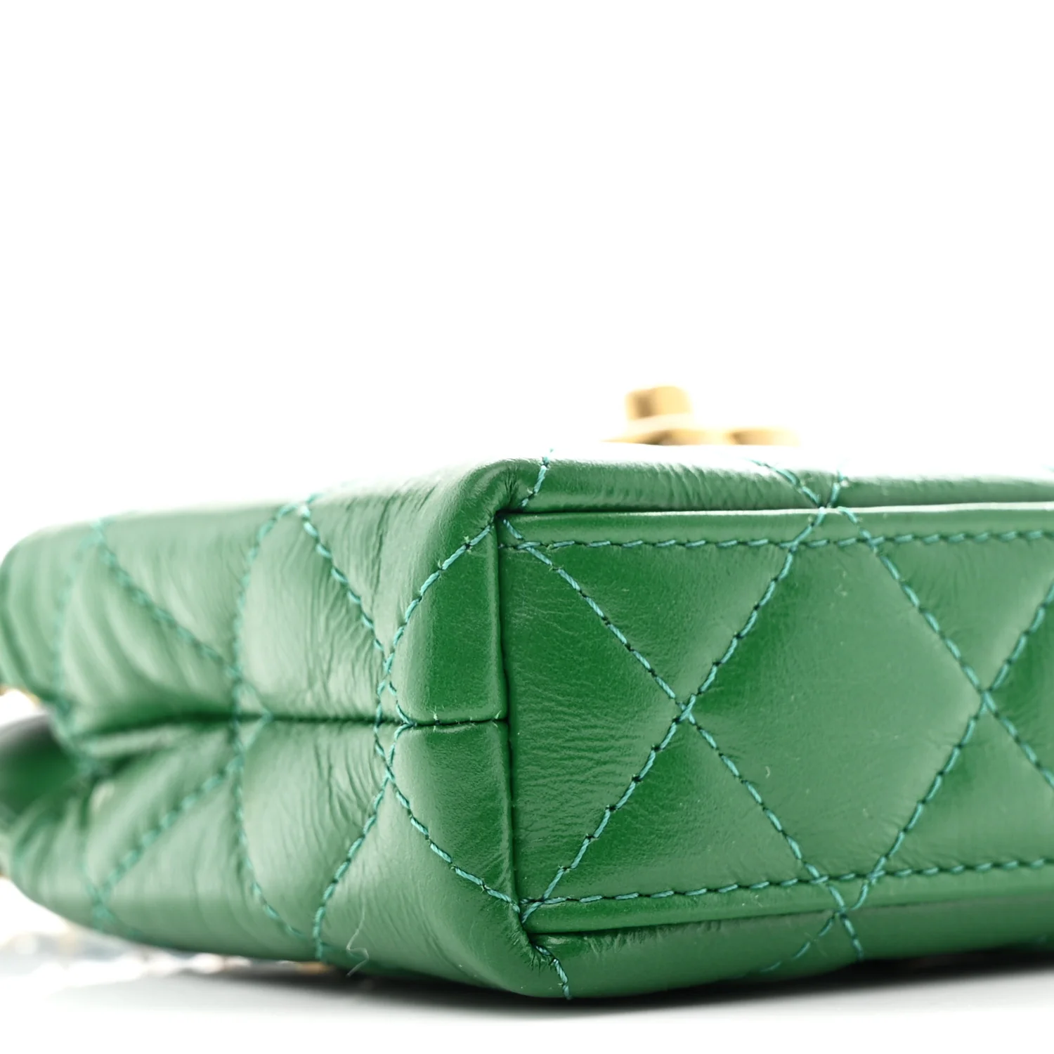 Shiny Aged Calfskin Quilted Mini Nano Kelly Shopper Green - Image 9