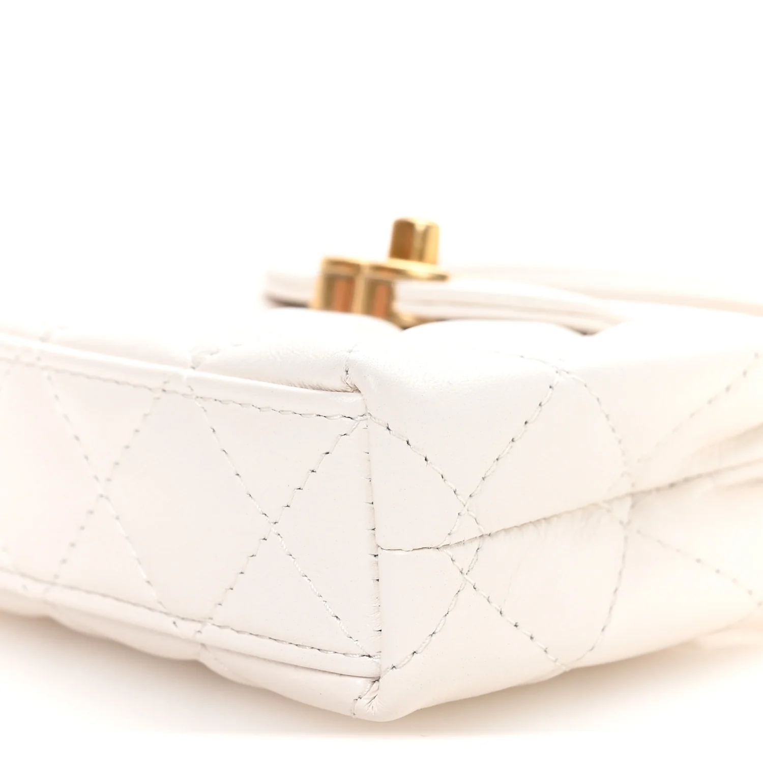 Shiny Aged Calfskin Quilted Mini Nano Kelly Shopper White - Image 10