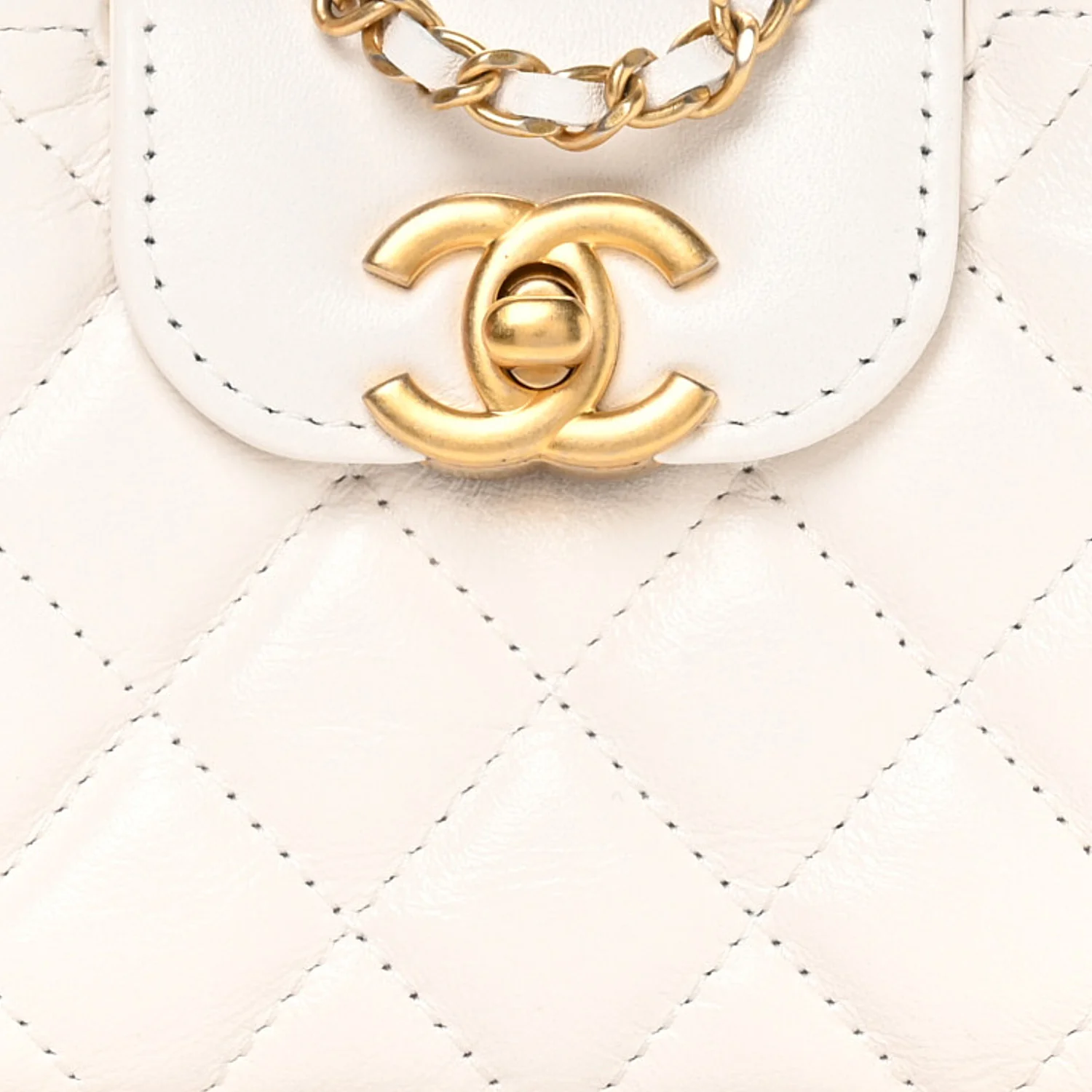 Shiny Aged Calfskin Quilted Mini Nano Kelly Shopper White - Image 8