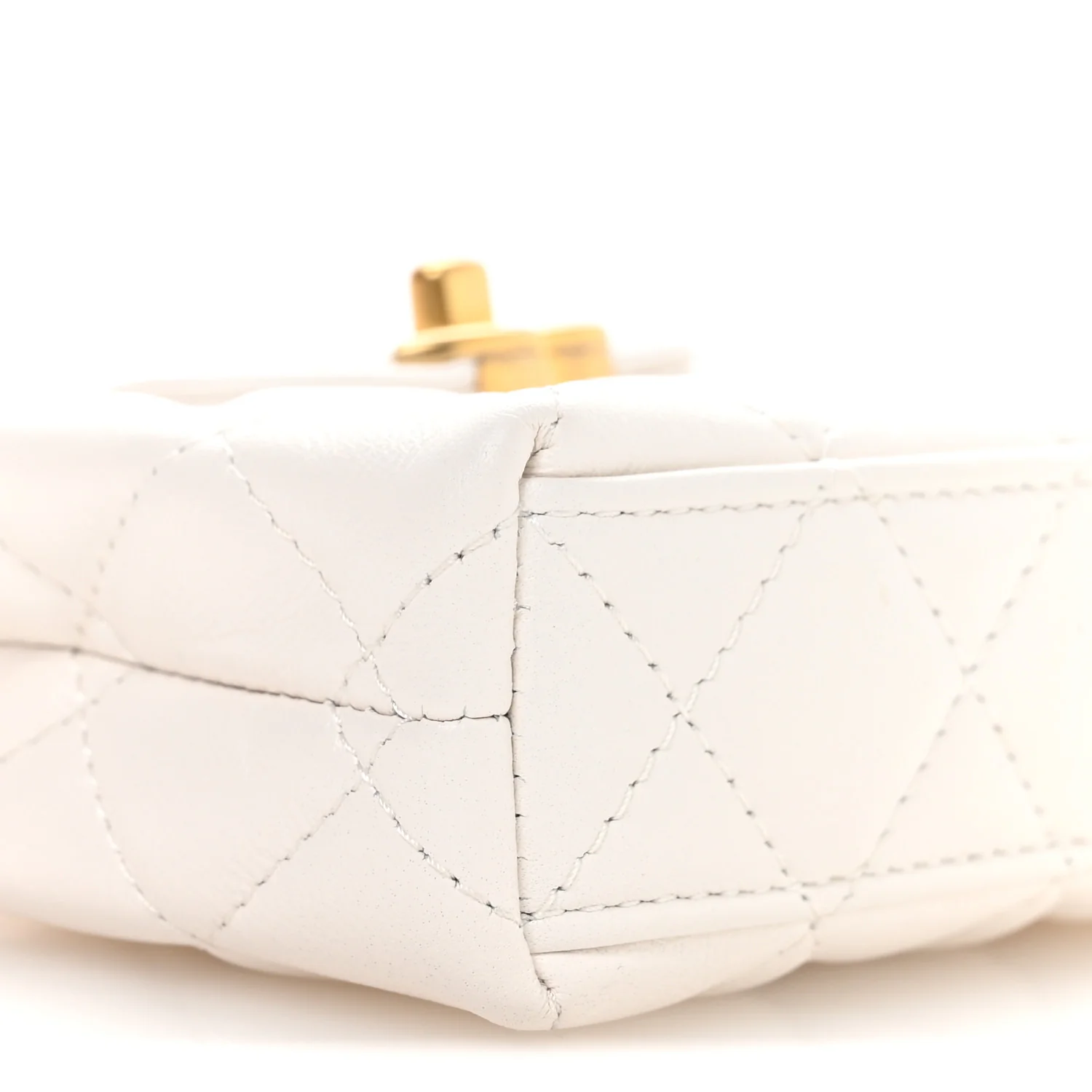 Shiny Aged Calfskin Quilted Mini Nano Kelly Shopper White - Image 9