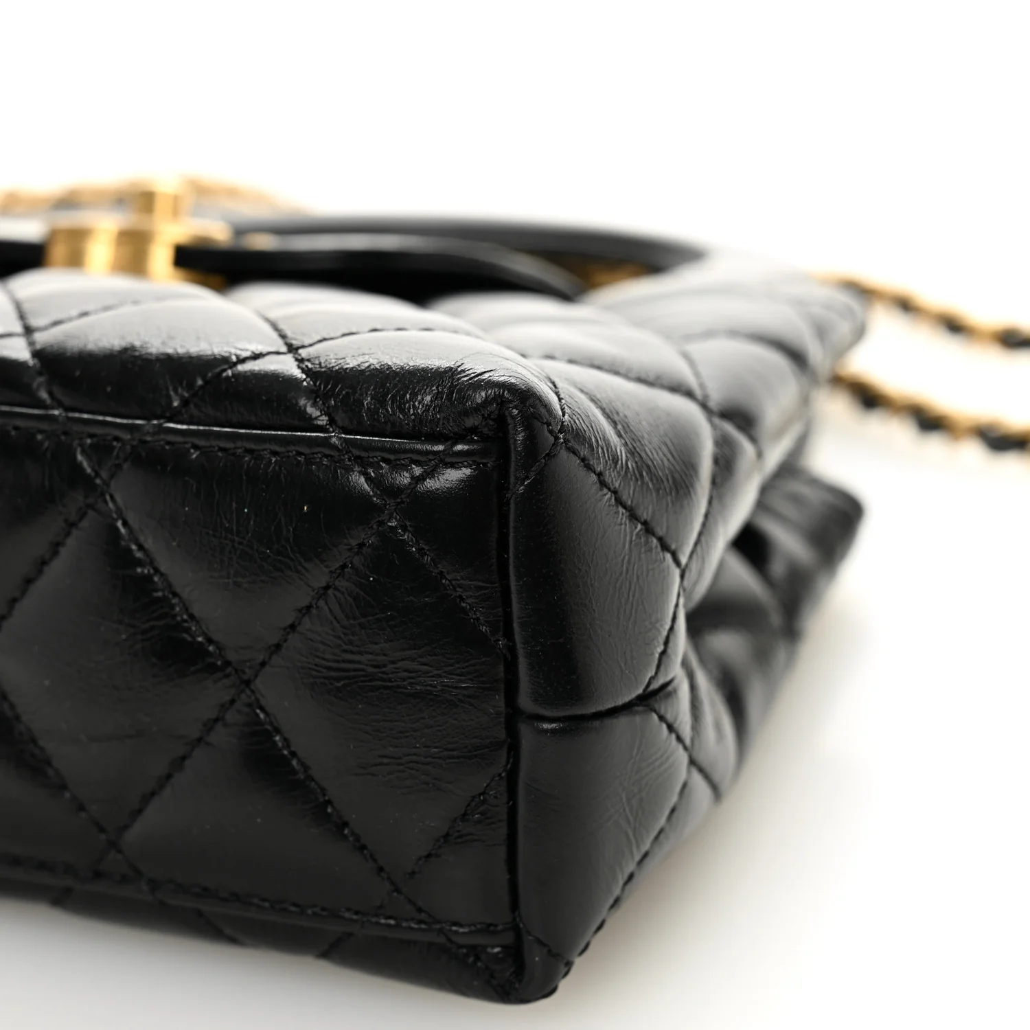 Shiny Aged Calfskin Quilted Nano Kelly Shopper Black - Image 10