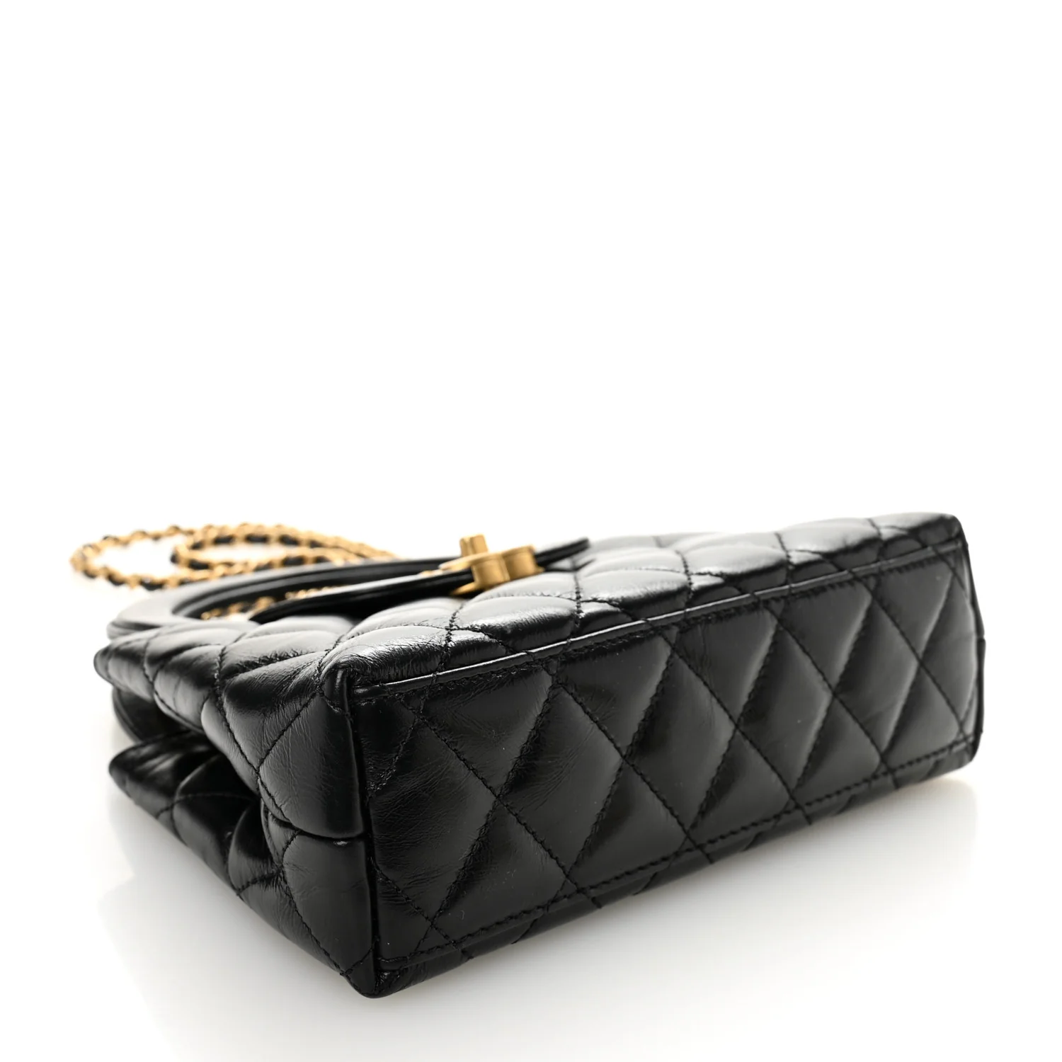 Shiny Aged Calfskin Quilted Nano Kelly Shopper Black - Image 4