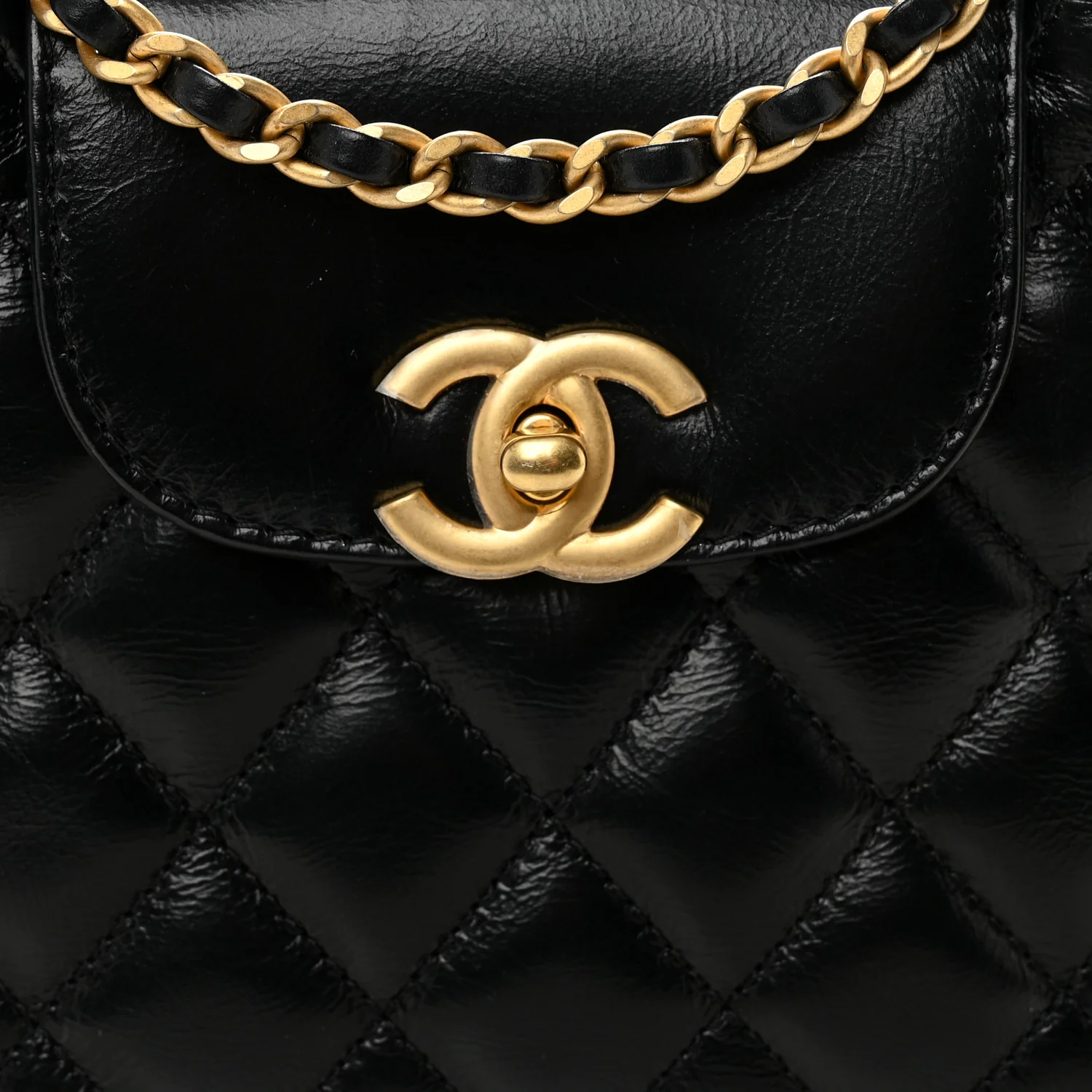 Shiny Aged Calfskin Quilted Nano Kelly Shopper Black - Image 8