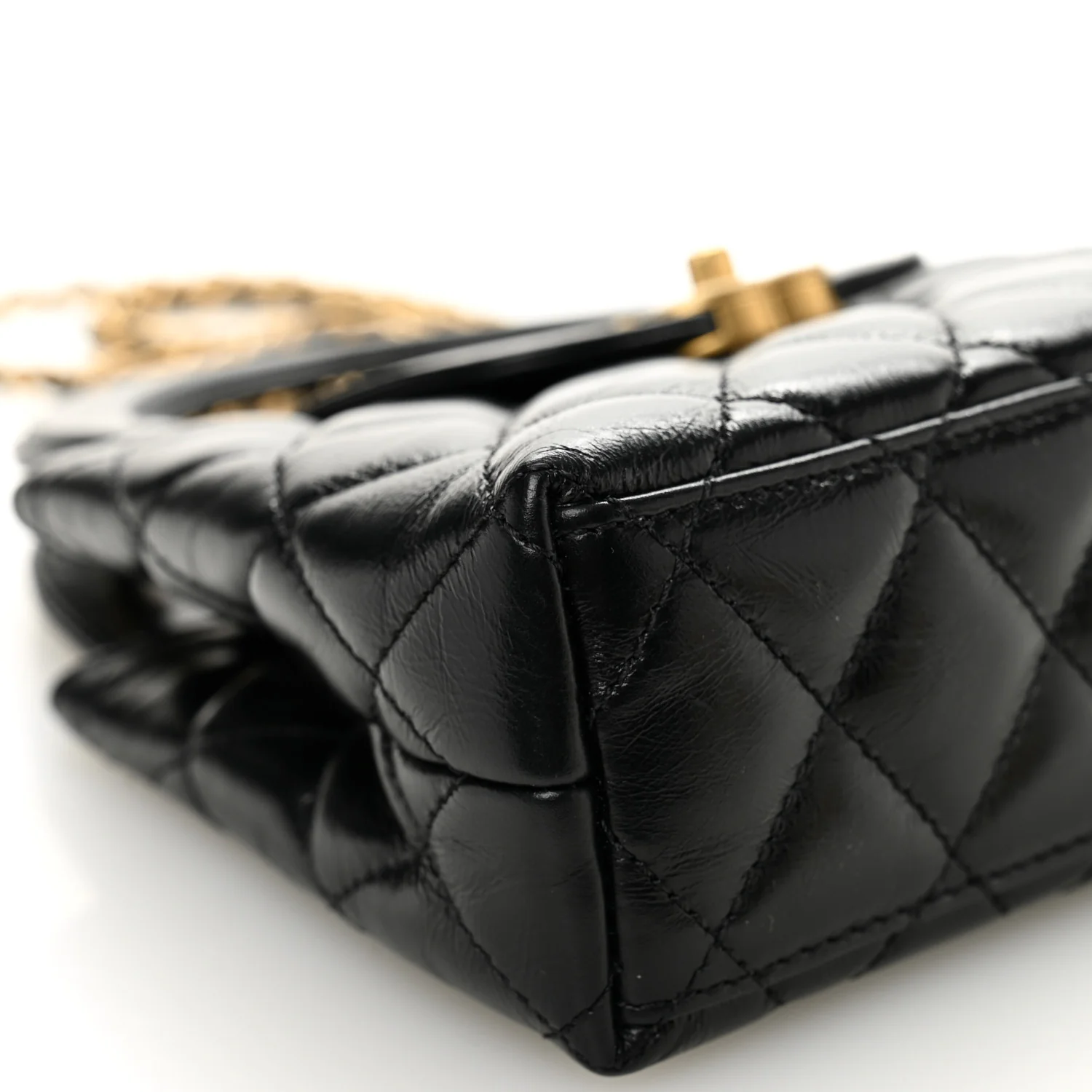 Shiny Aged Calfskin Quilted Nano Kelly Shopper Black - Image 9