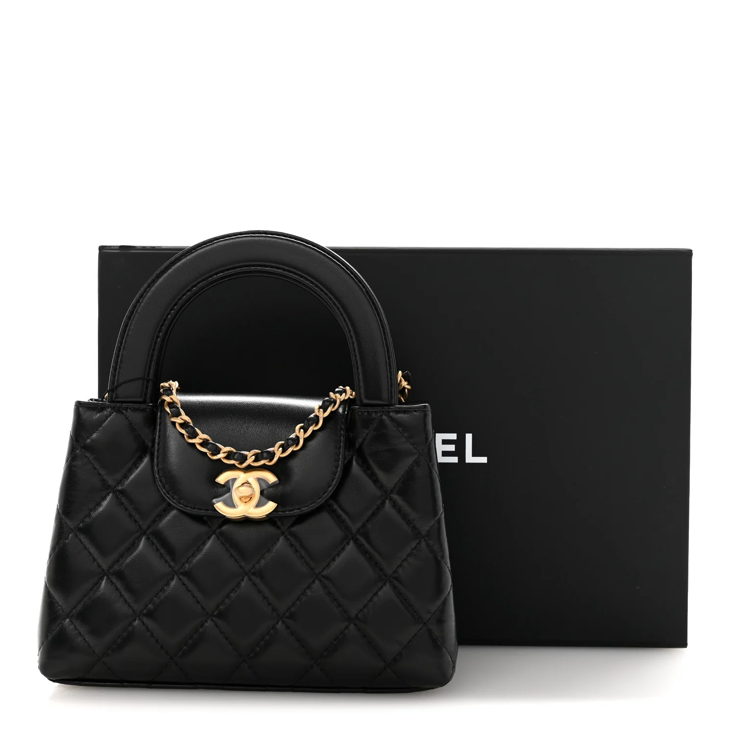 Shiny Aged Calfskin Quilted Nano Kelly Shopper Black - Image 11