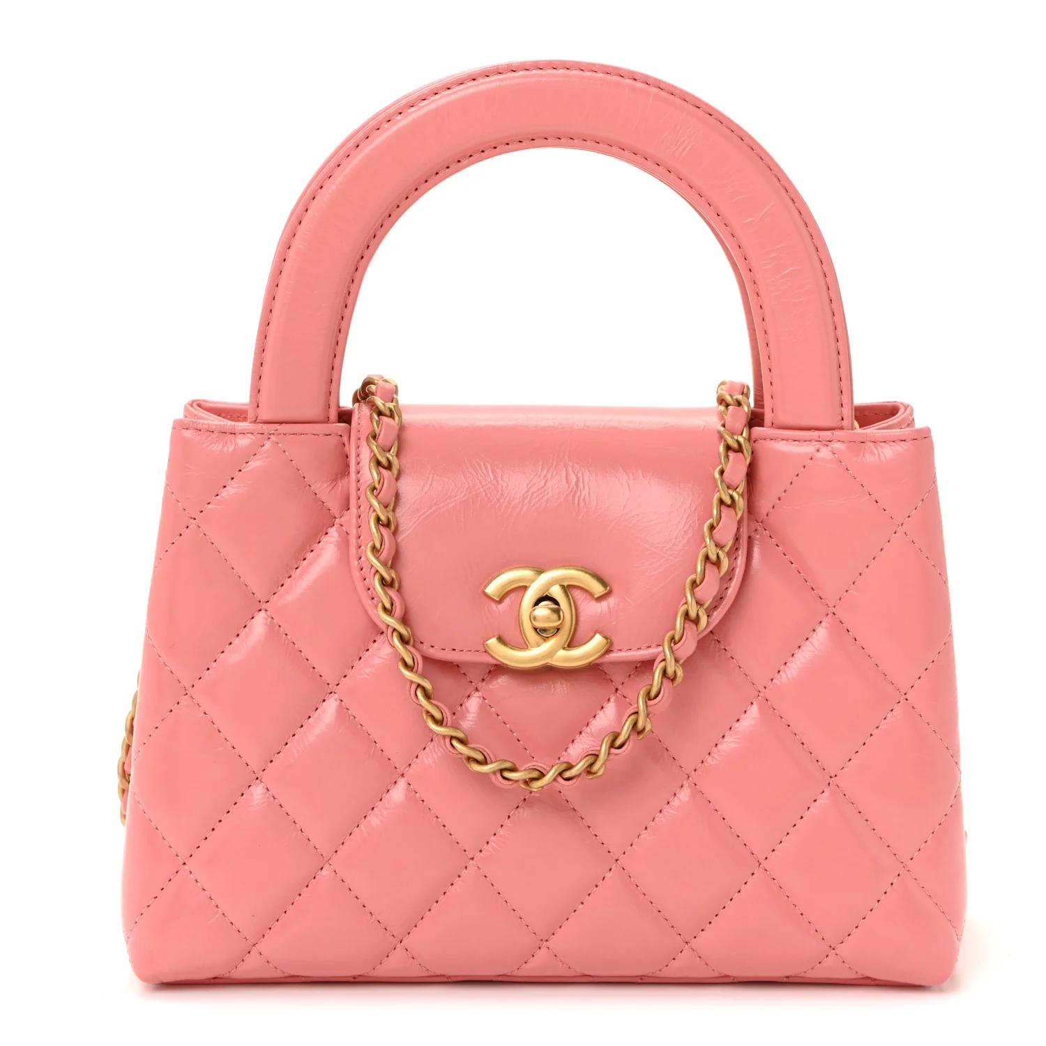 Shiny Aged Calfskin Quilted Nano Kelly Shopper Coral Pink - Image 2
