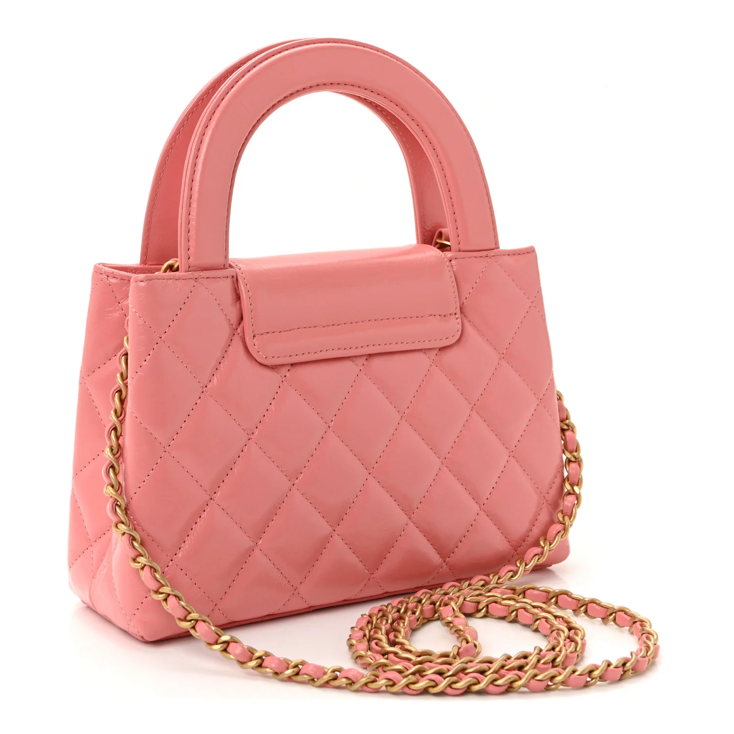 Shiny Aged Calfskin Quilted Nano Kelly Shopper Coral Pink - Image 5