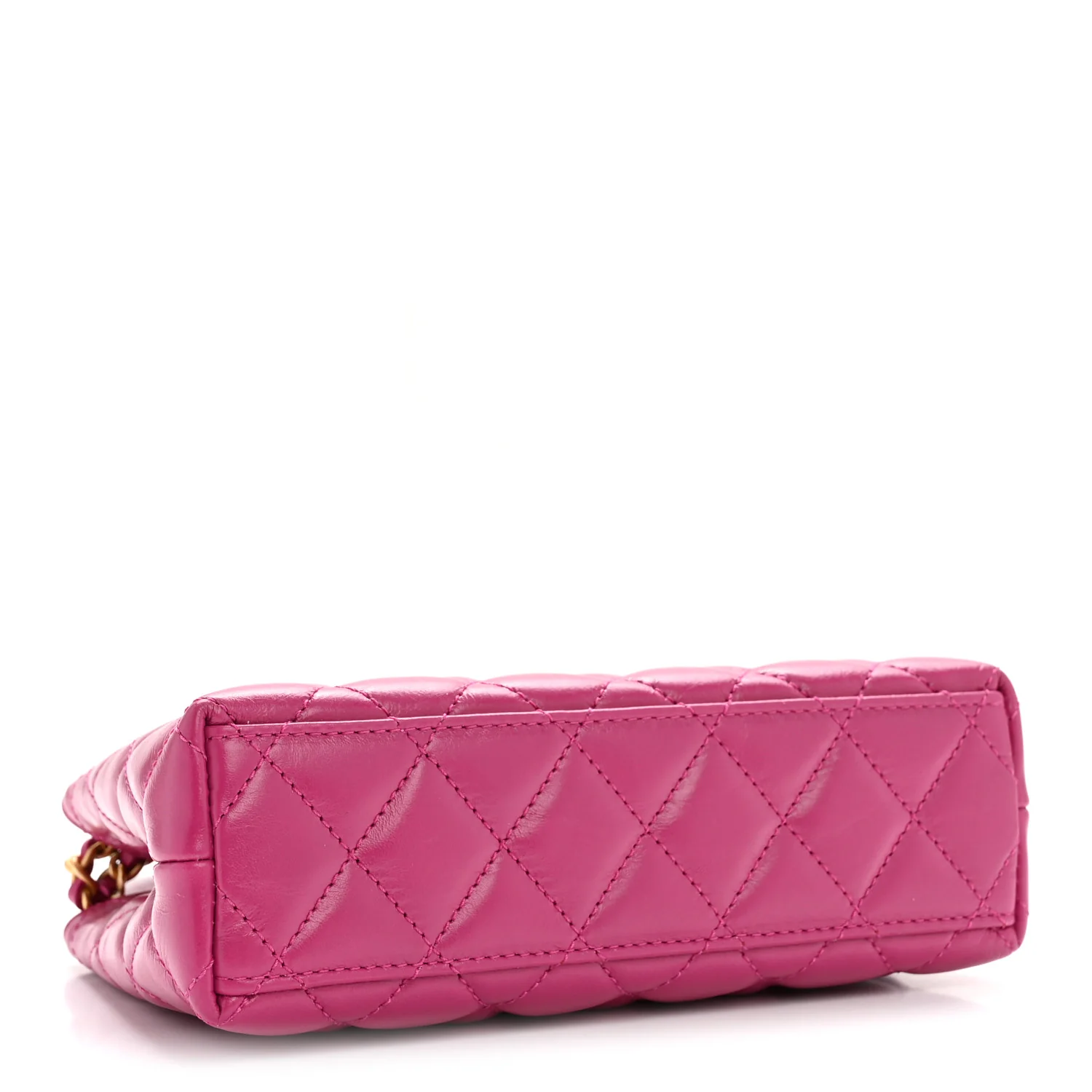 Shiny Aged Calfskin Quilted Nano Kelly Shopper Dark Pink - Image 4