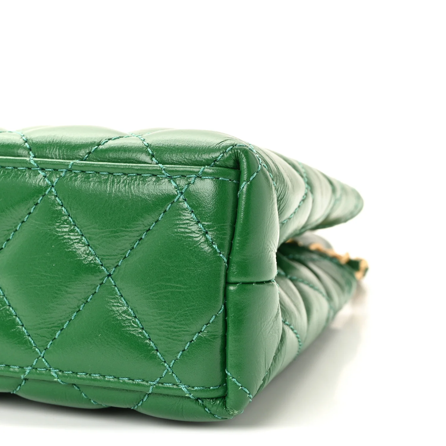 Shiny Aged Calfskin Quilted Nano Kelly Shopper Green - Image 10