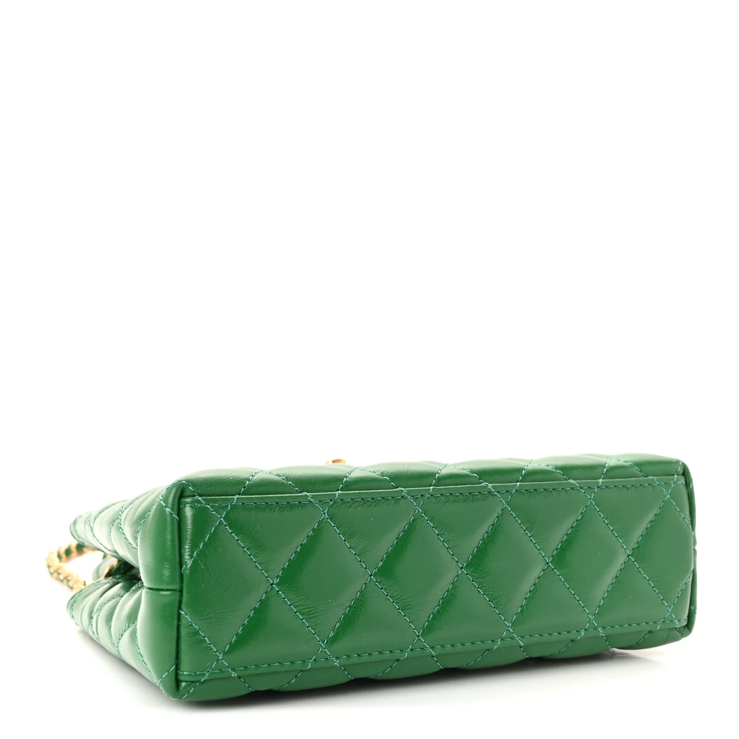 Shiny Aged Calfskin Quilted Nano Kelly Shopper Green - Image 4