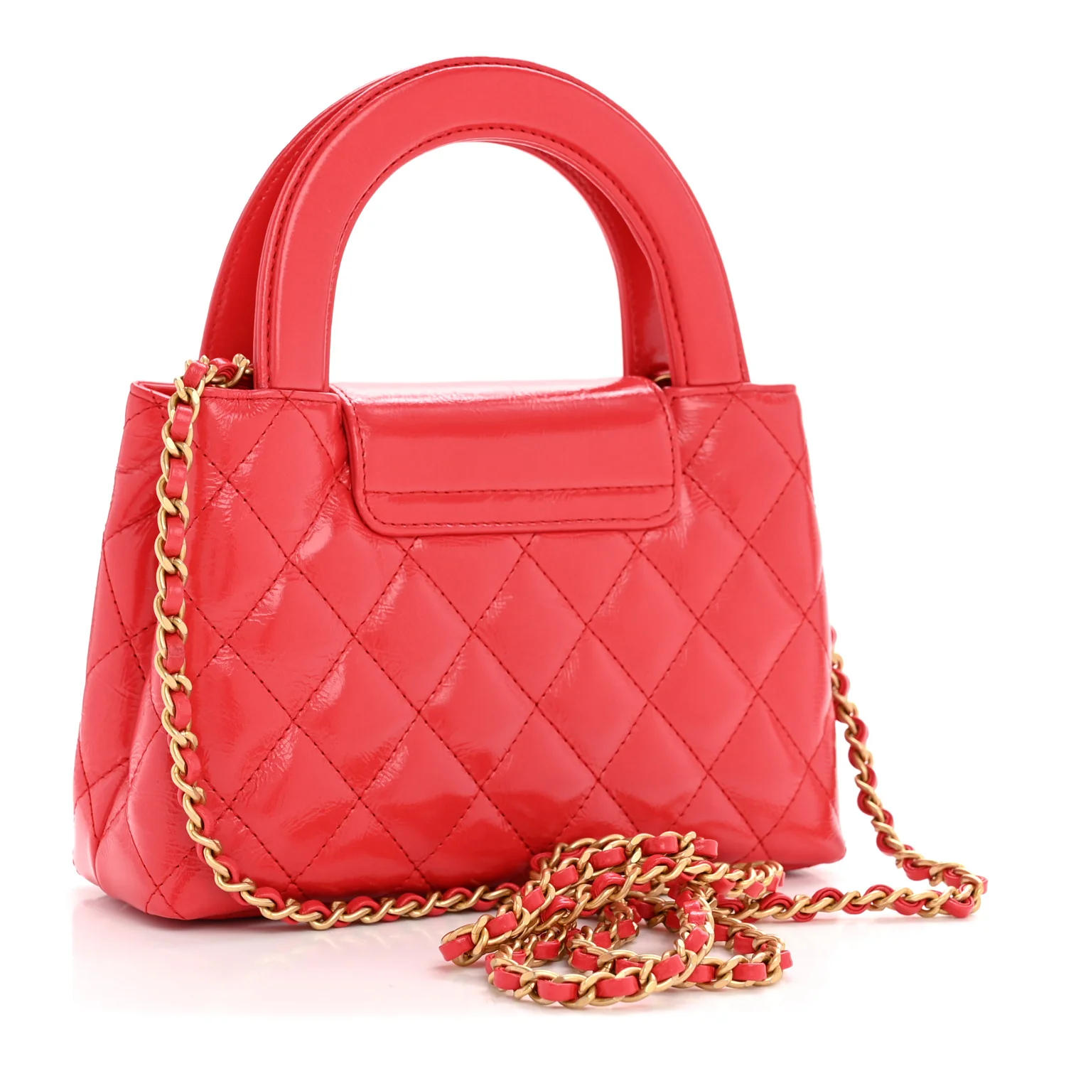 Shiny Aged Calfskin Quilted Nano Kelly Shopper Red - Image 3