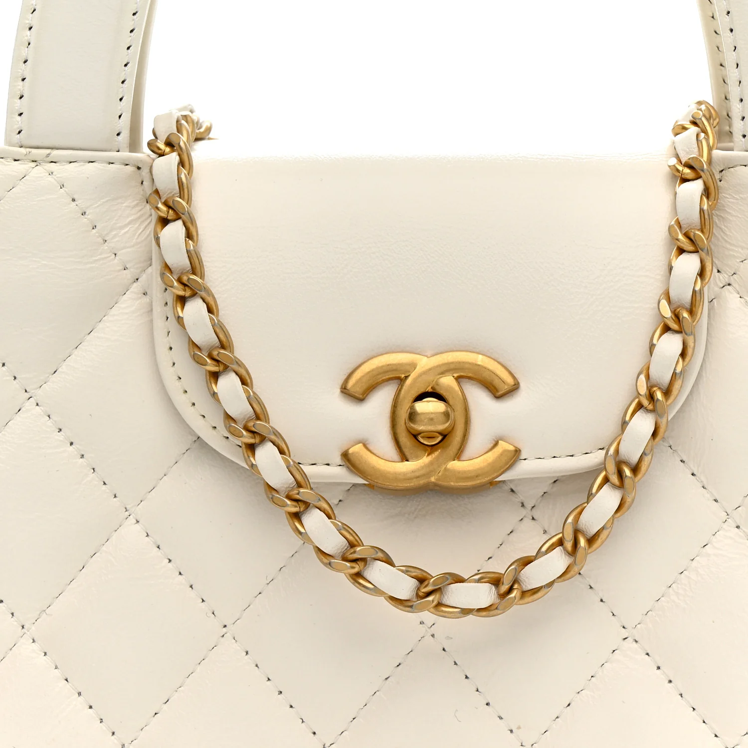 Shiny Aged Calfskin Quilted Nano Kelly Shopper White - Image 8