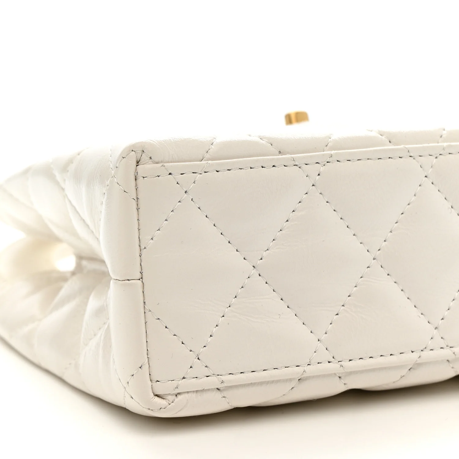 Shiny Aged Calfskin Quilted Nano Kelly Shopper White - Image 9