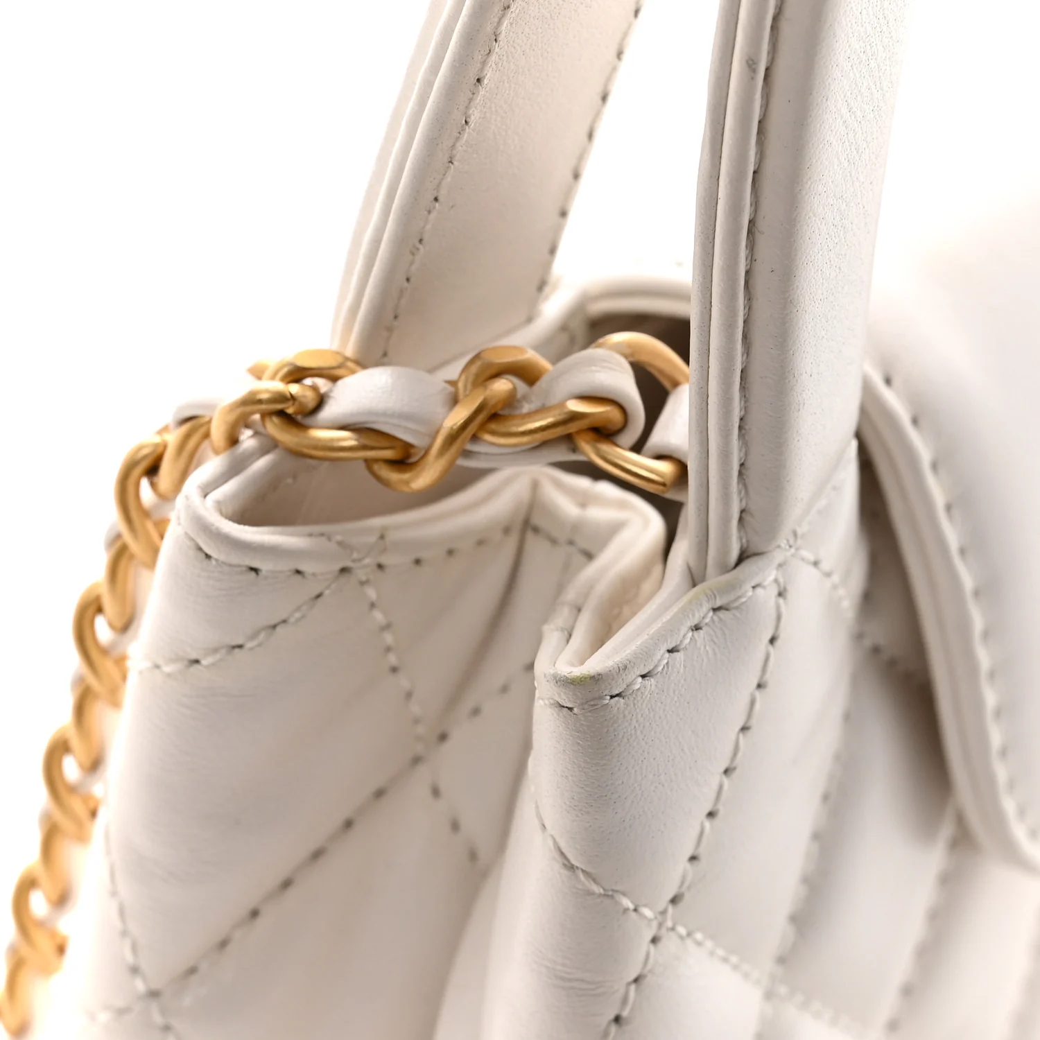Shiny Aged Calfskin Quilted Nano Kelly Shopper White - Image 11
