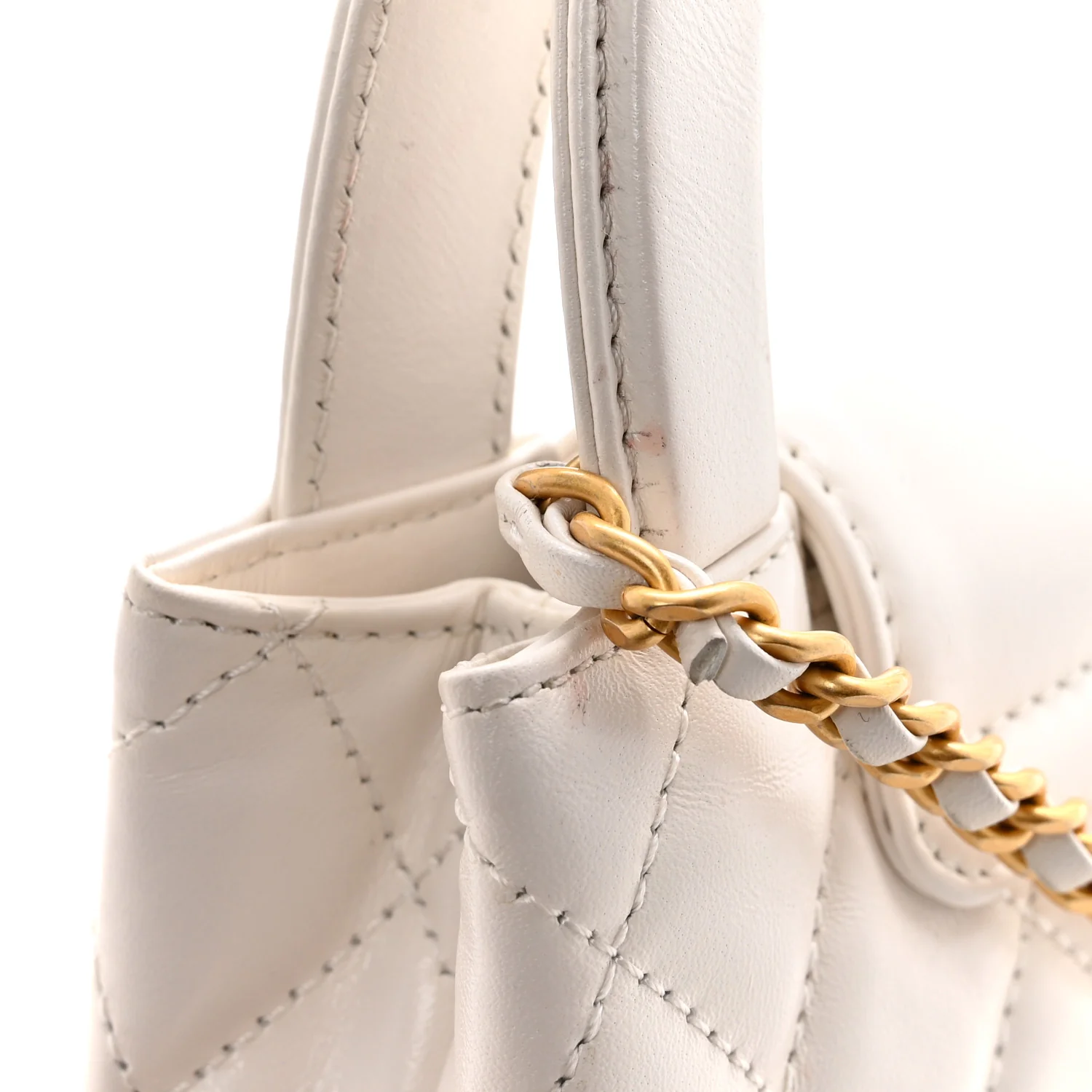 Shiny Aged Calfskin Quilted Nano Kelly Shopper White - Image 12