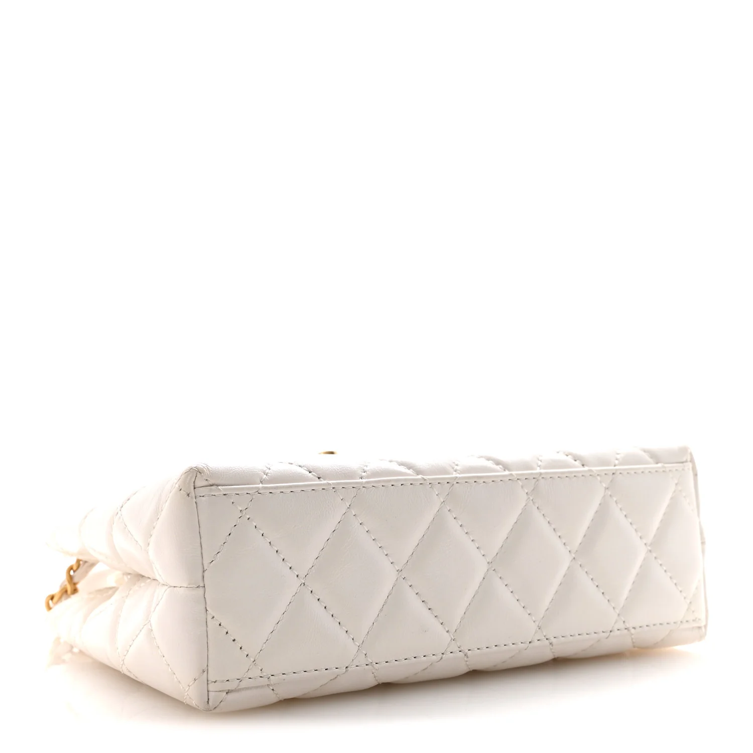 Shiny Aged Calfskin Quilted Nano Kelly Shopper White - Image 4