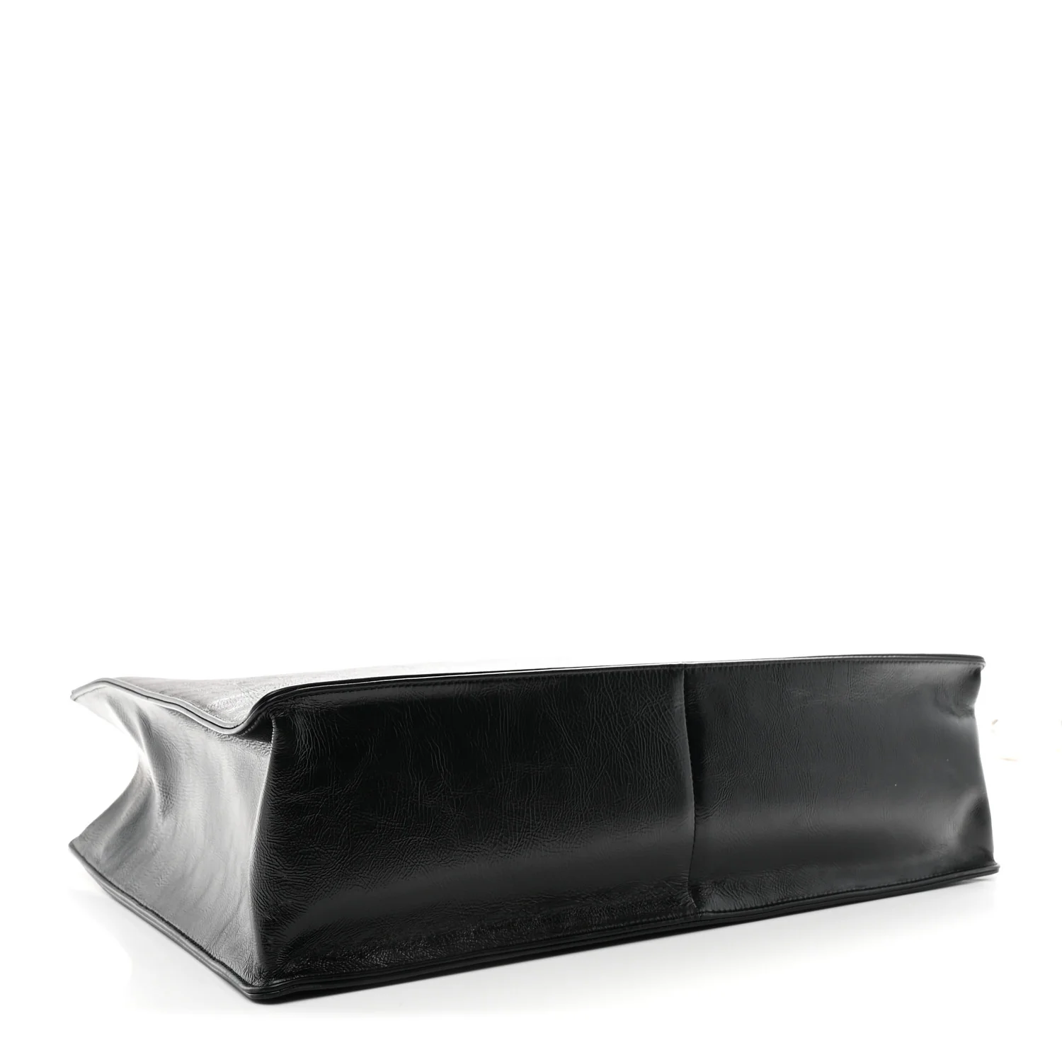 Shiny Aged Calfskin Shopping Bag Black - Image 4