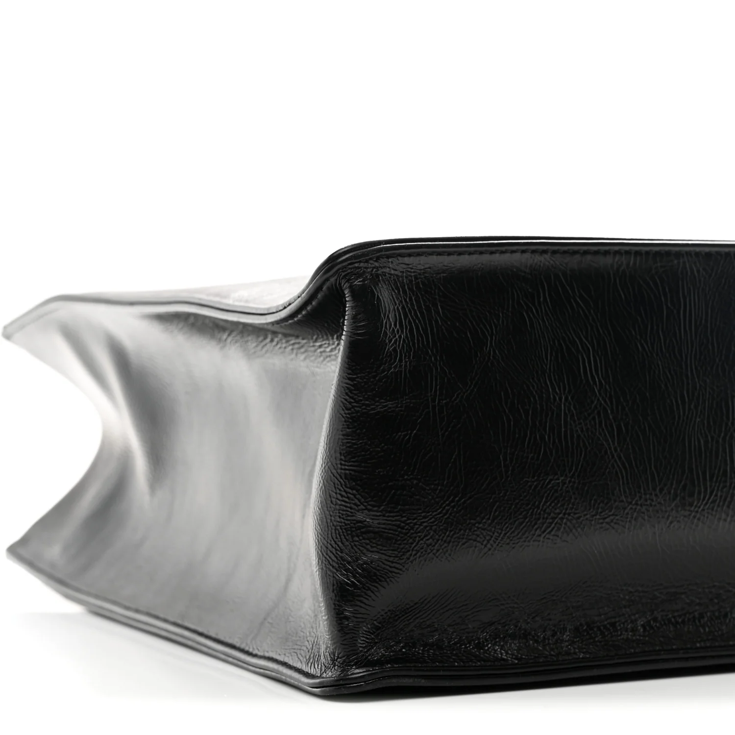 Shiny Aged Calfskin Shopping Bag Black - Image 9