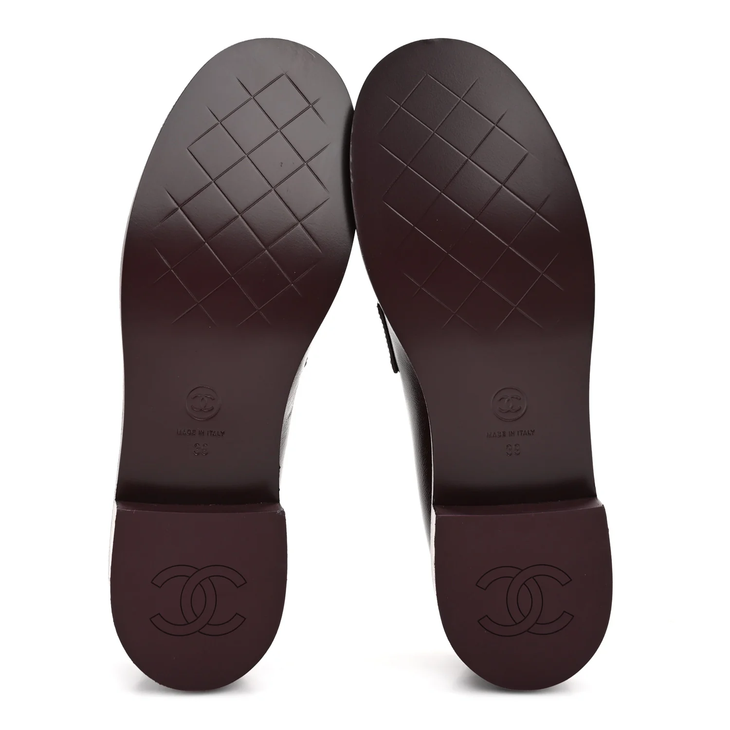 Shiny Calfskin CC Mocassin Loafers 39 Burgundy - Image 11
