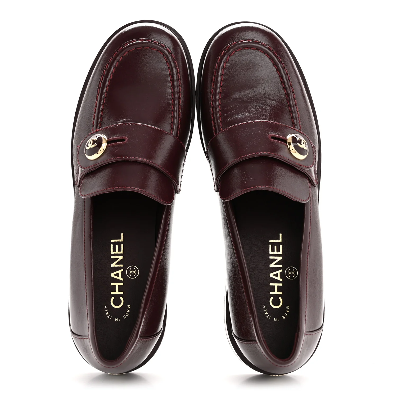 Shiny Calfskin CC Mocassin Loafers 39 Burgundy - Image 4
