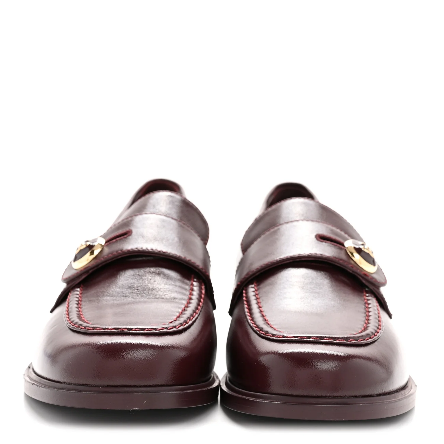 Shiny Calfskin CC Mocassin Loafers 39 Burgundy - Image 5