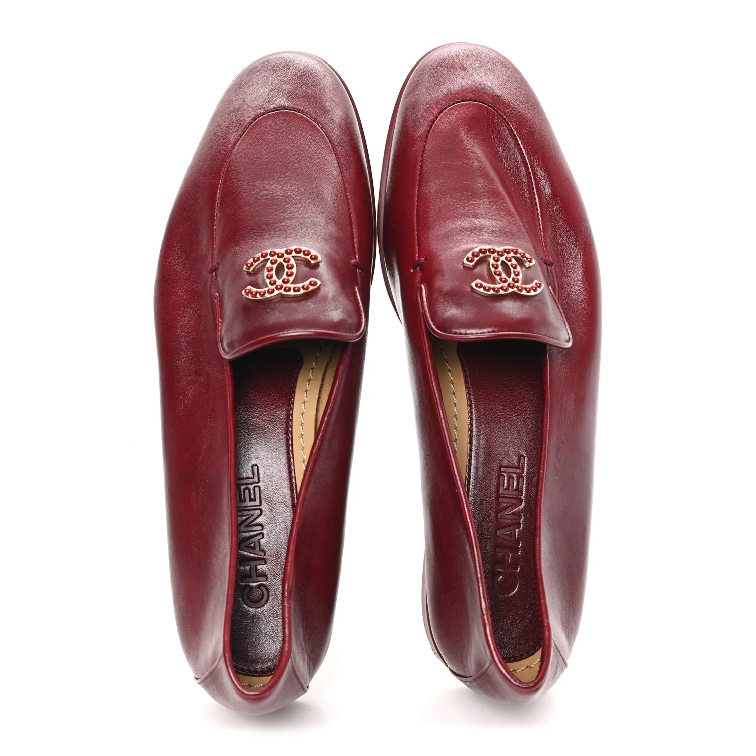 Shiny Calfskin CC Mocassin Loafers 40 Red - Image 2