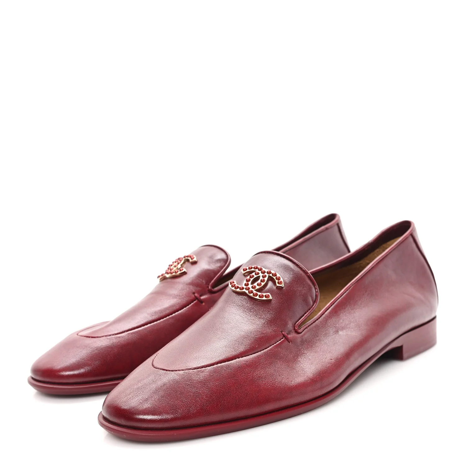 Shiny Calfskin CC Mocassin Loafers 40 Red - Image 4