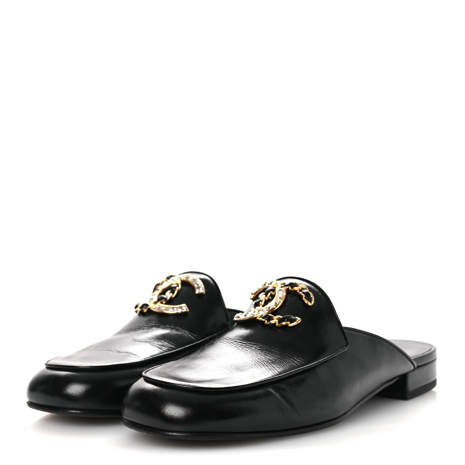 Shiny Calfskin Crystal CC Mules 41 Black - Image 4