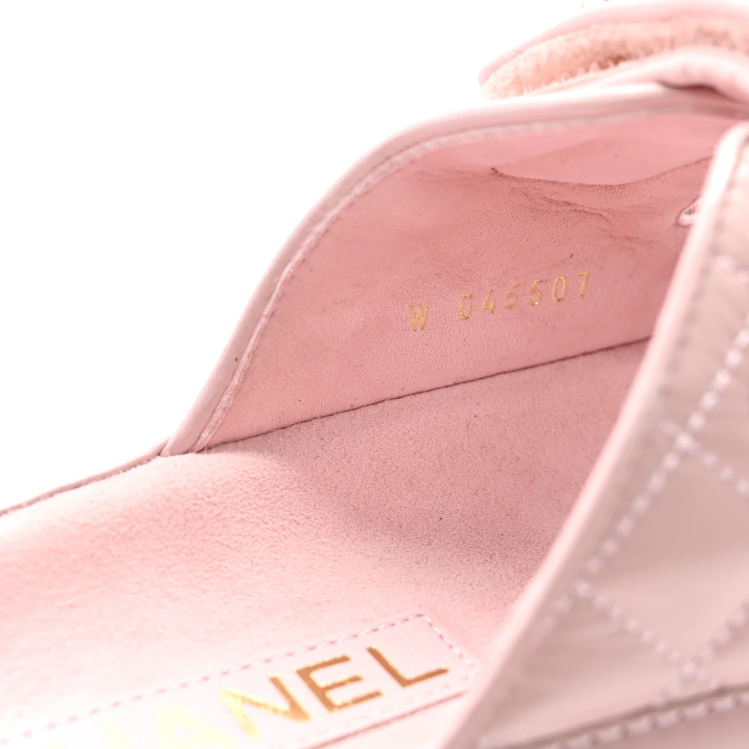 Shiny Calfskin Crystal Quilted Velcro Dad CC Slide Sandals 38 Light Pink - Image 8