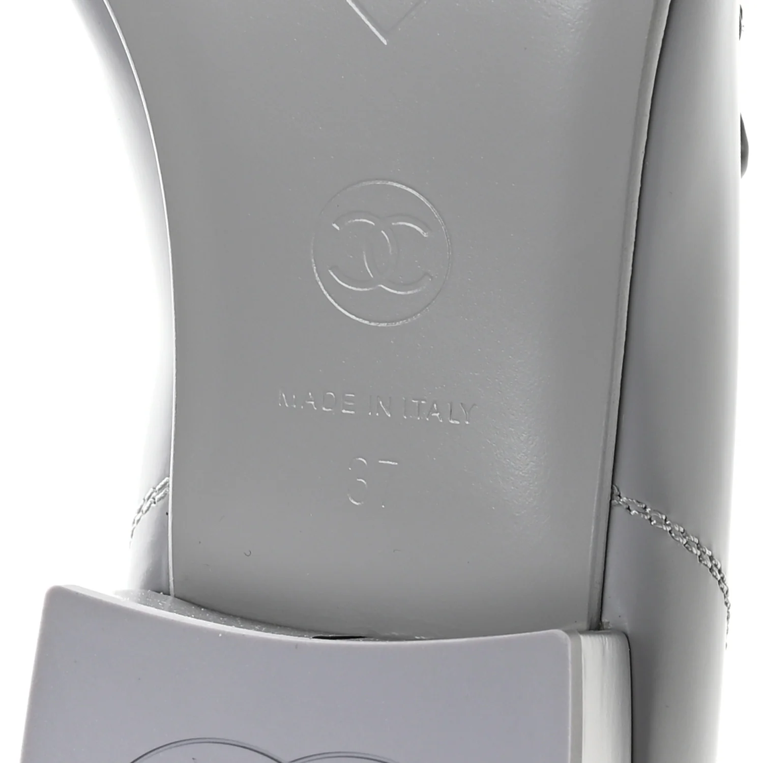 Shiny Calfskin Logo Loafers 37 Light Grey - Image 7