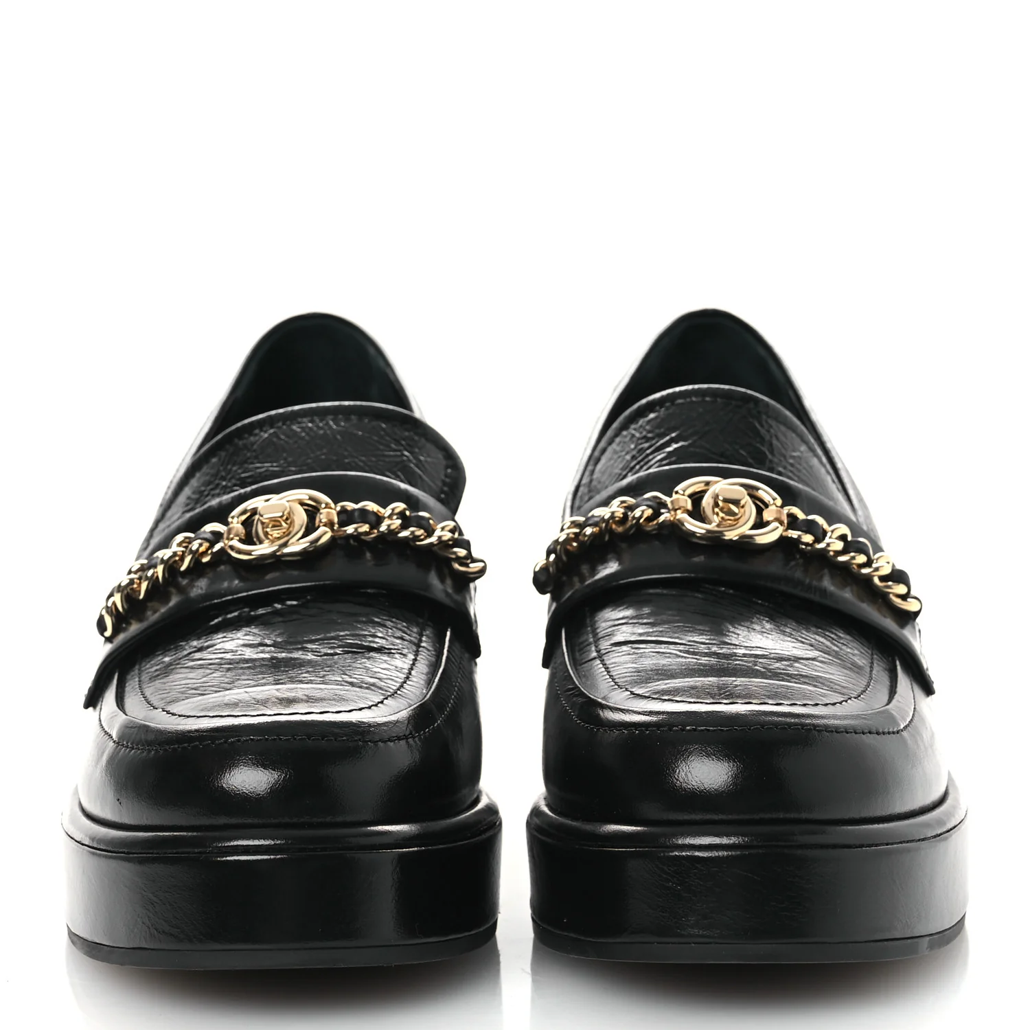 Shiny Calfskin Logo Loafers 38 Black - Image 3