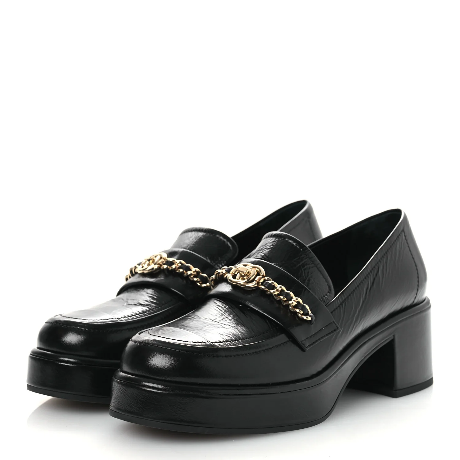 Shiny Calfskin Logo Loafers 38 Black - Image 4